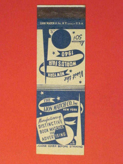 1940 New York World\'s Fair Matchbook Cover / Lion Match Co. (Dark Blue)