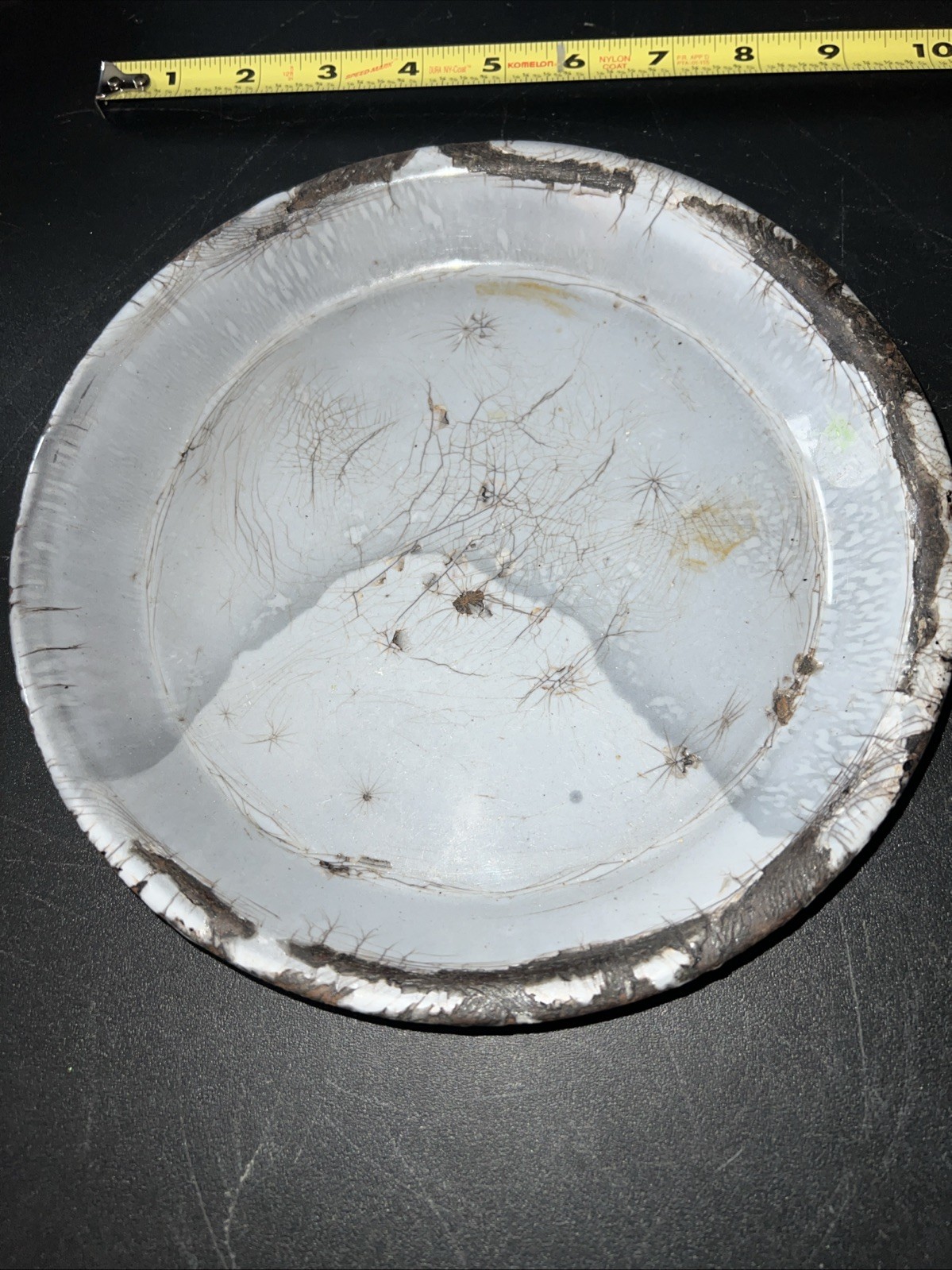 Vintage Enamelware Graniteware Pie Plate Gray 9 Inch