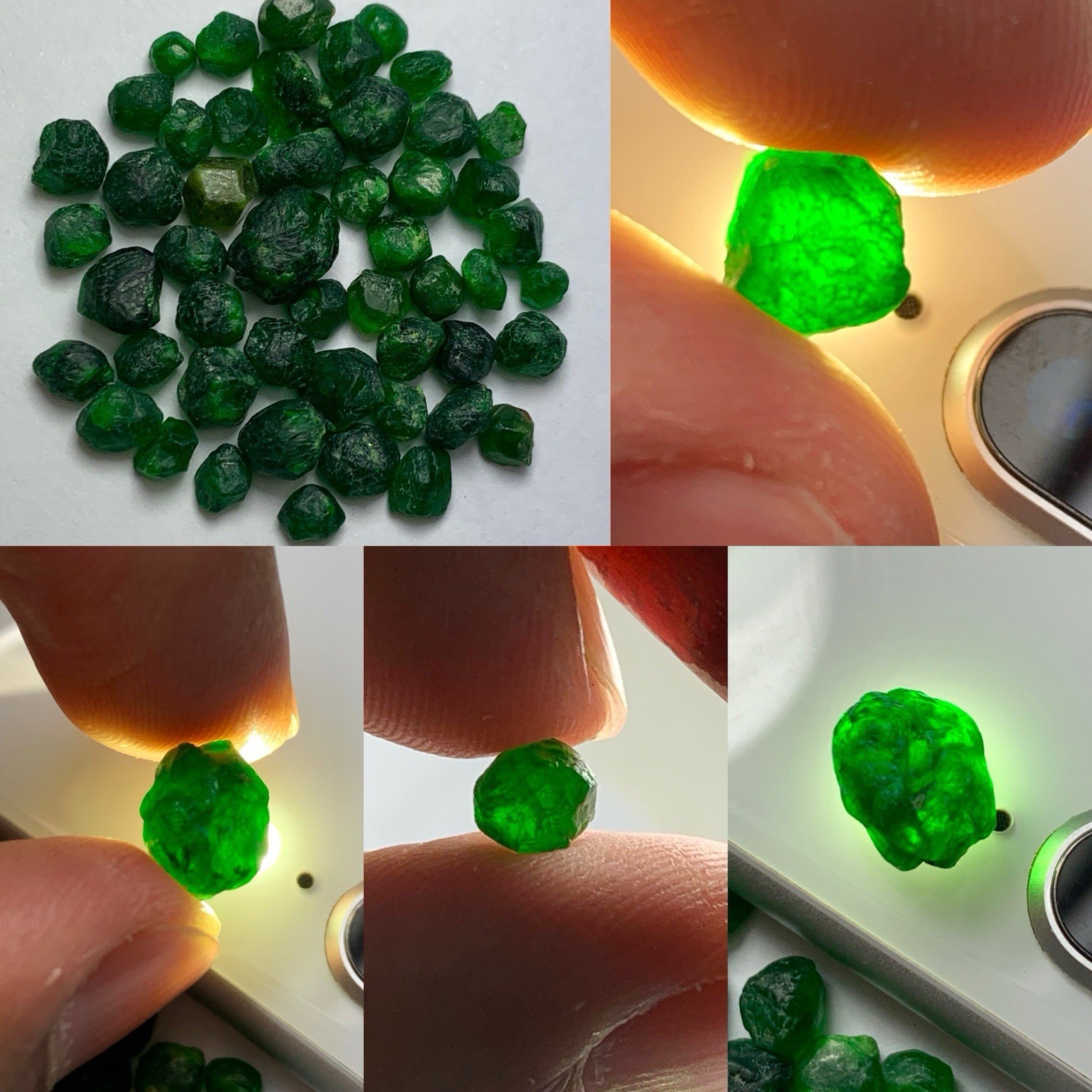 An exceptional lot of natural Demantoid Garnet vivid green color, crystals 67-ct