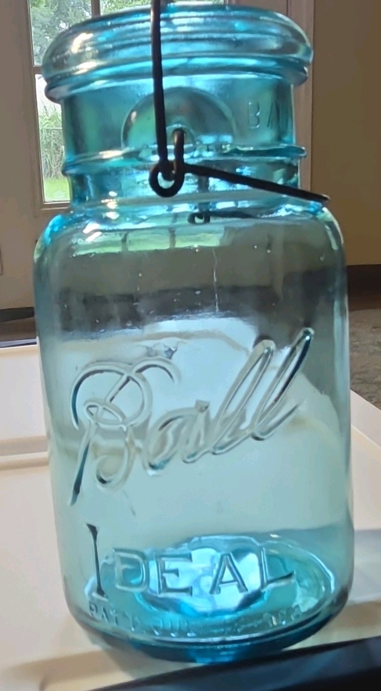 1910-1923 Vintage Ball Ideal Quart Jar Blue Glass # 8 W/ Lid
