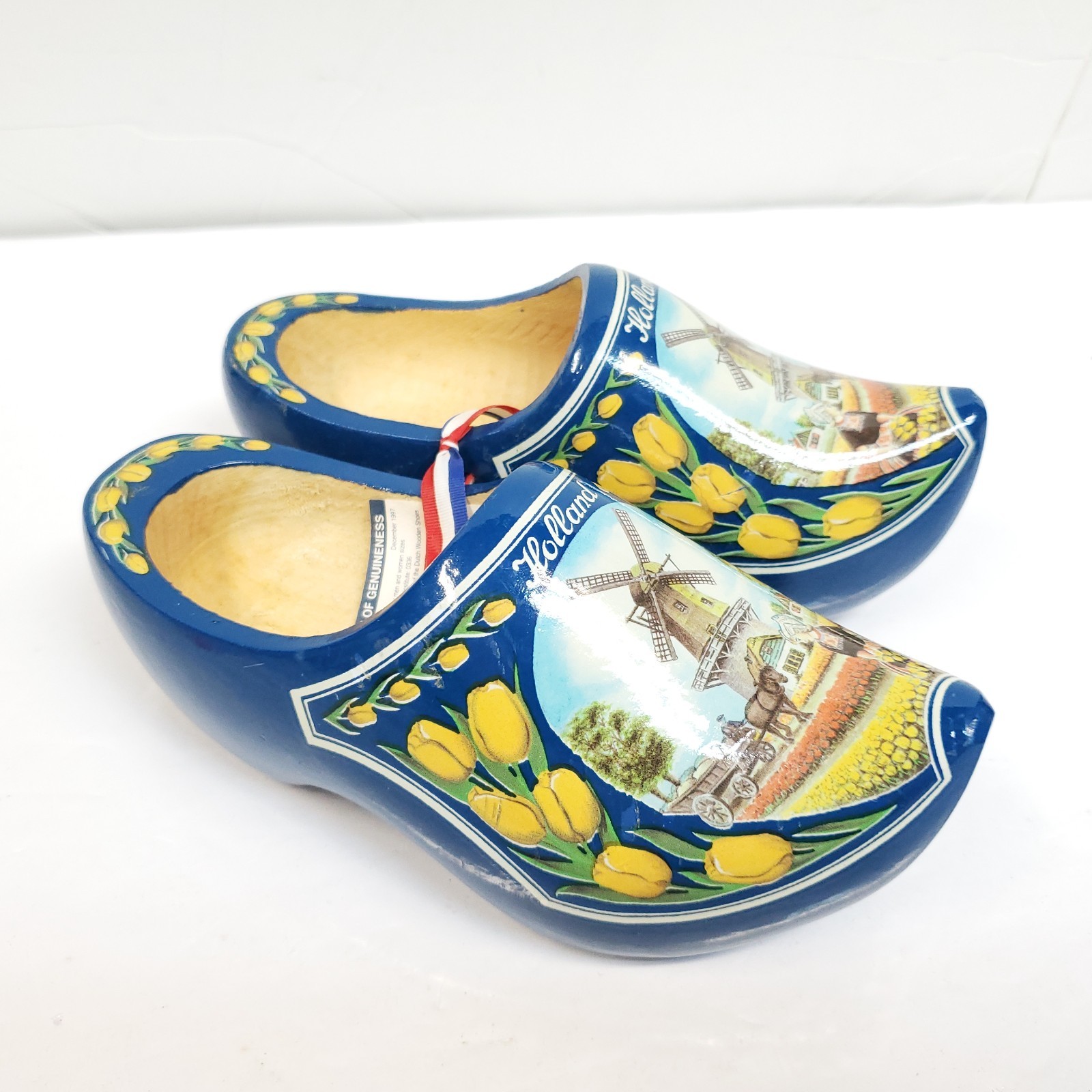 Vintage HOLLAND WINDMILL WOODEN SHOES dutch souvenir royal blue clogs