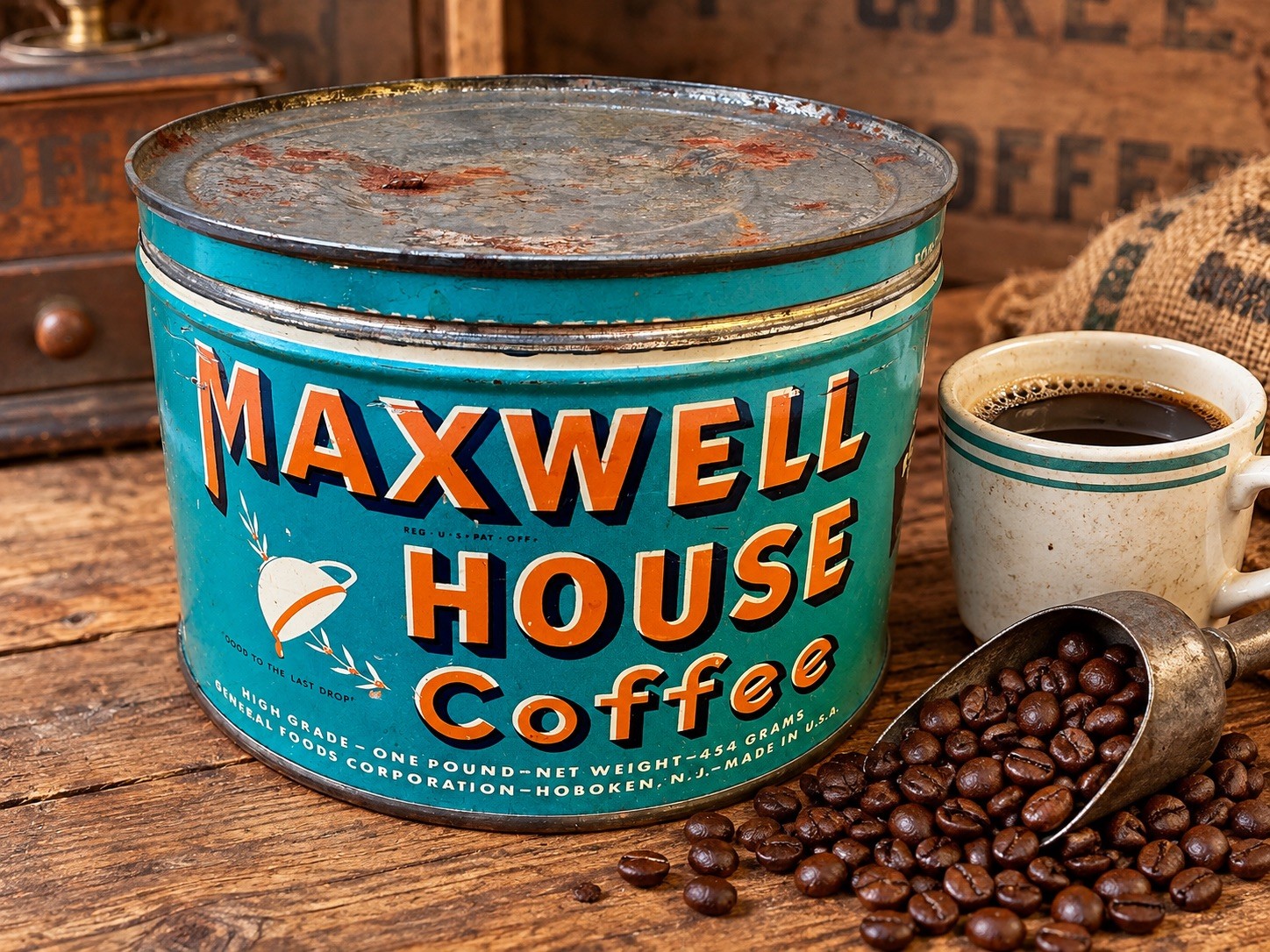 Vintage Maxwell House Coffee Tin 1 Lb Vita-Fresh Regular Grind 1940s