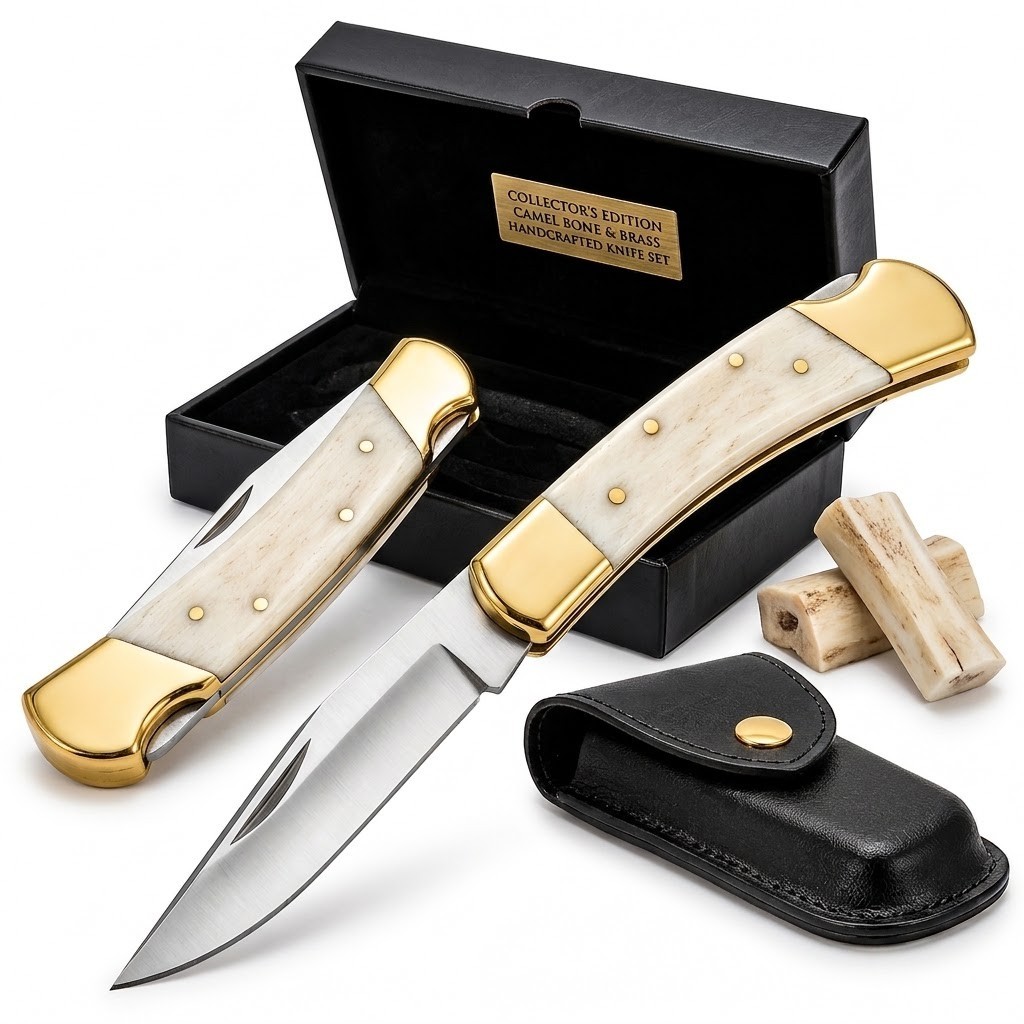 Handmade Camel Bone Folding Pocket Knife EDC Hunting w/ Leather Sheath Gift Box Handmade Camel Bone Folding Pocket Knife EDC Hunting w/ Leather Sheath Gift Box