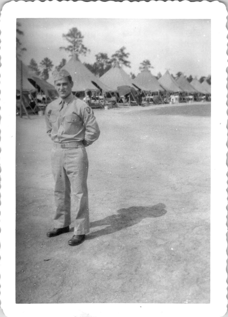 1940s WWII Scalloped Photo Handsome American Soldier 8th Army Infantry Uniform