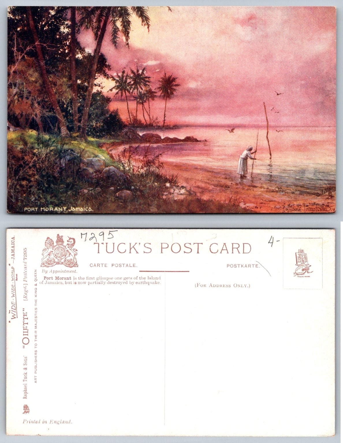 Port Morant Jamaica Oilette Postcard - Tropical Sunset Beach Scene c.1907 Port Morant Jamaica Oilette Postcard - Tropical Sunset Beach Scene c.1907