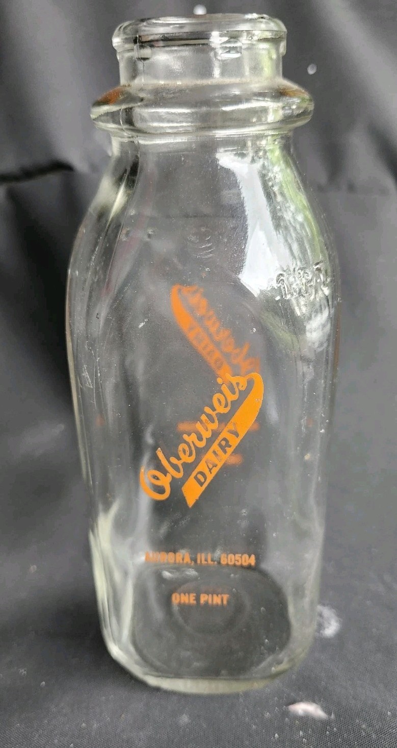 Vintage Oberweis Dairy Pint Milk Bottle Aurora Illinois Orange Advertising Vintage Oberweis Dairy Pint Milk Bottle Aurora Illinois Orange Advertising