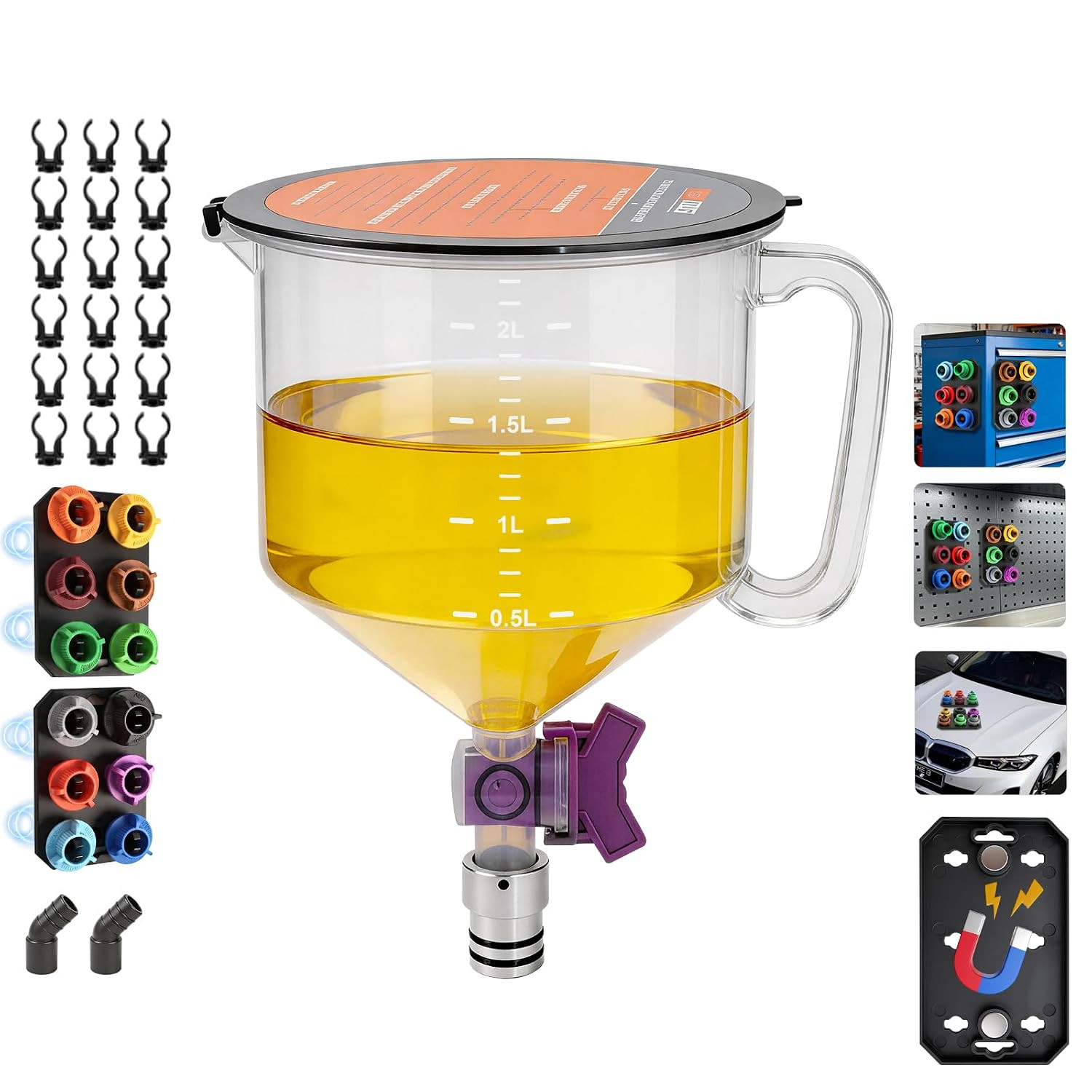 2.38QT/2.25L Engine Oil Funnel Kit,Spill Free Engine Oil Funnels for Automotive 2.38QT/2.25L Engine Oil Funnel Kit,Spill Free Engine Oil Funnels for Automotive