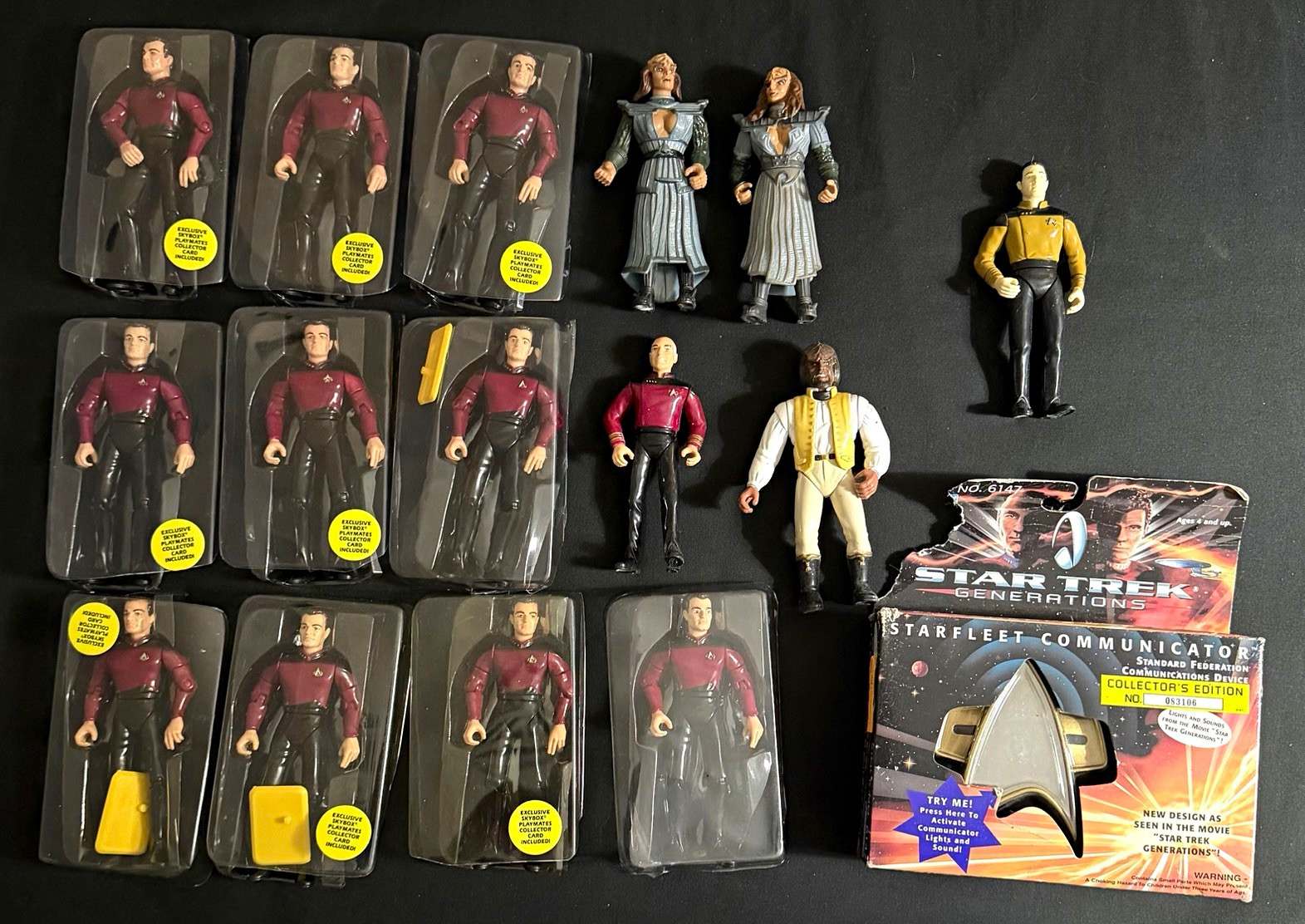 Vintage Star Trek Playmates Figure & Accessory Lot, Boxed Communicator, Badges