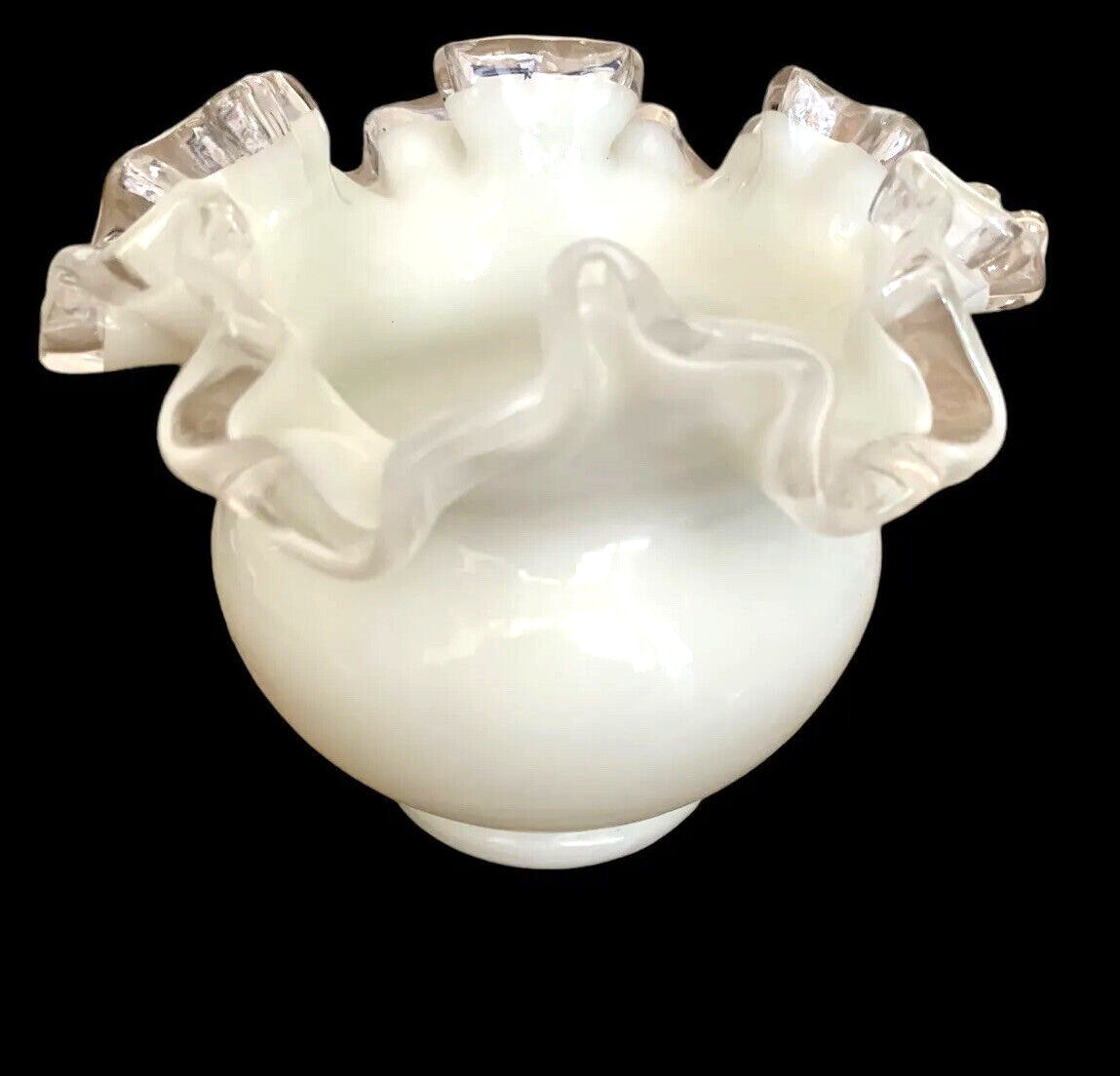 Fenton Milk Glass Bowl Vase Ruffled 4 1/2 inch tall  excellent condition