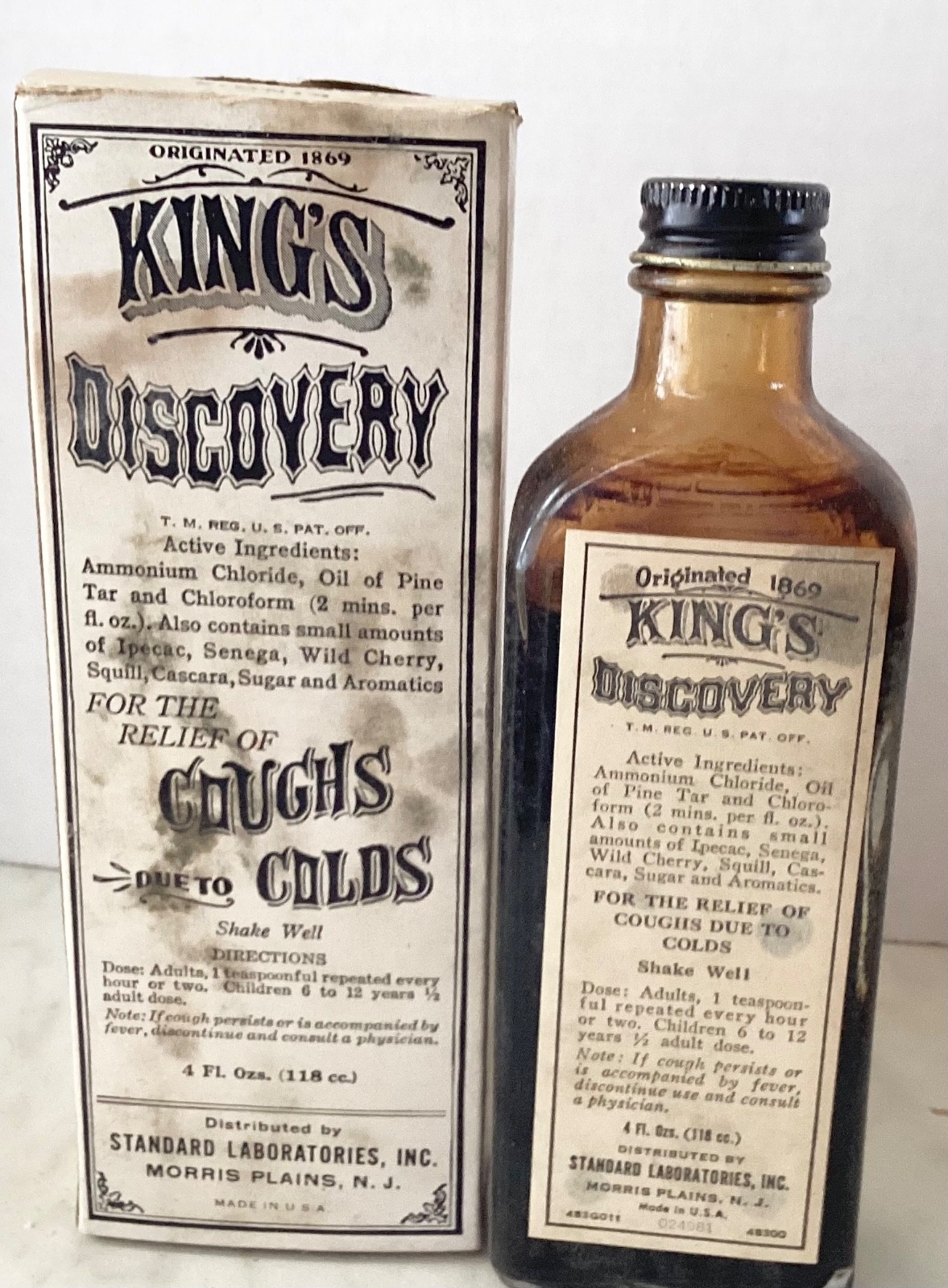 Vtg Dr King’s Discovery Cough Medicine Bottle Box Chloroform w/Contents