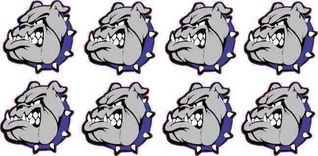 [8x] 1in x 1in Blue Collared Bulldog Mascot Stickers School Sports Team Decals