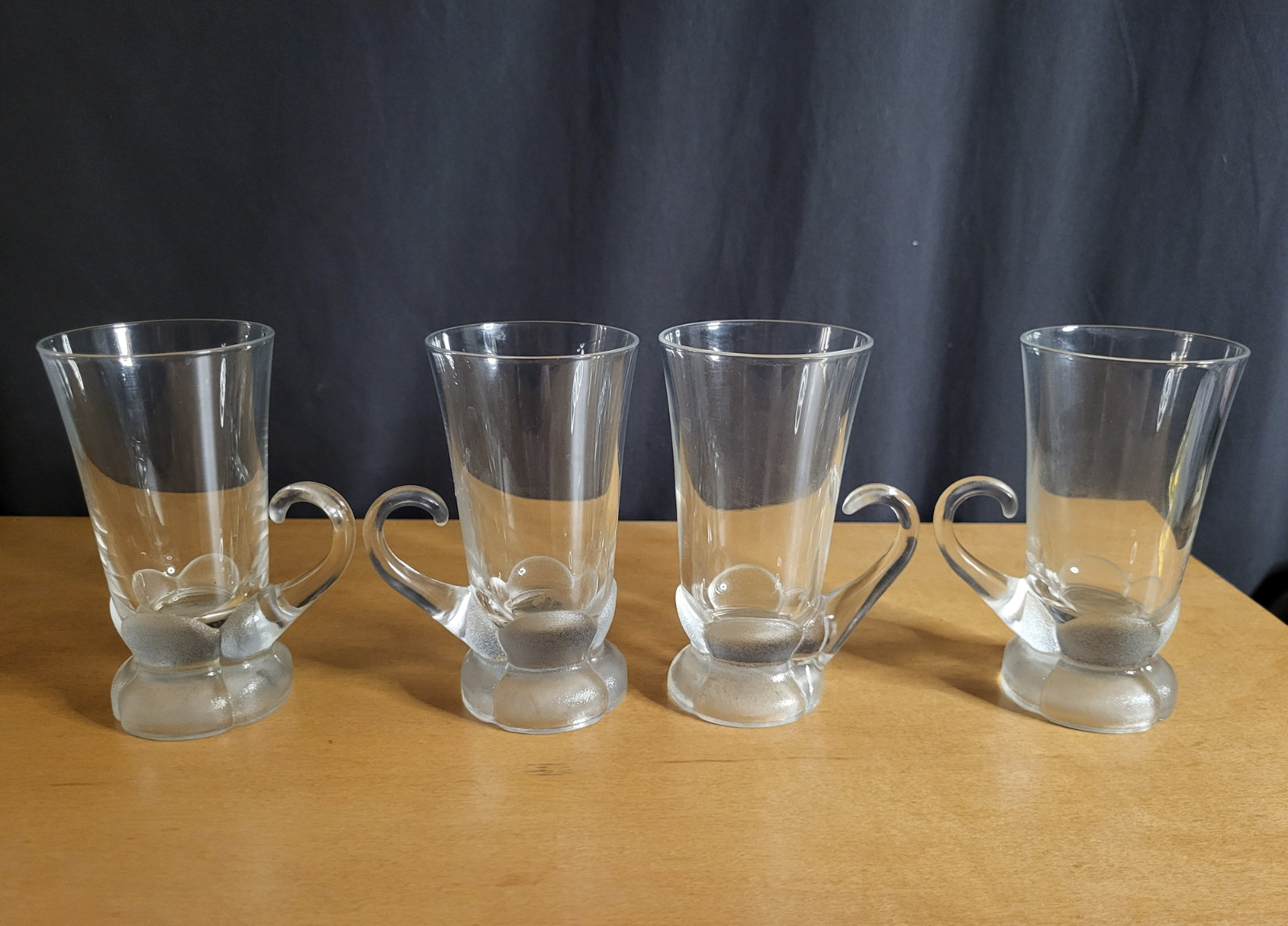 Vintage Aderia Glass Mugs Frosted Footed Irish Coffee Clear Glass Cups -Set of 4