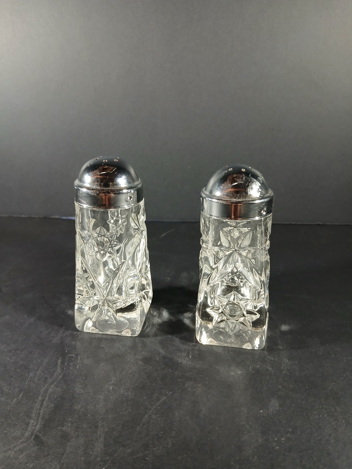 Anchor Hocking Star of David Salt & Pepper Shakers Vintage Clear Glass 4in