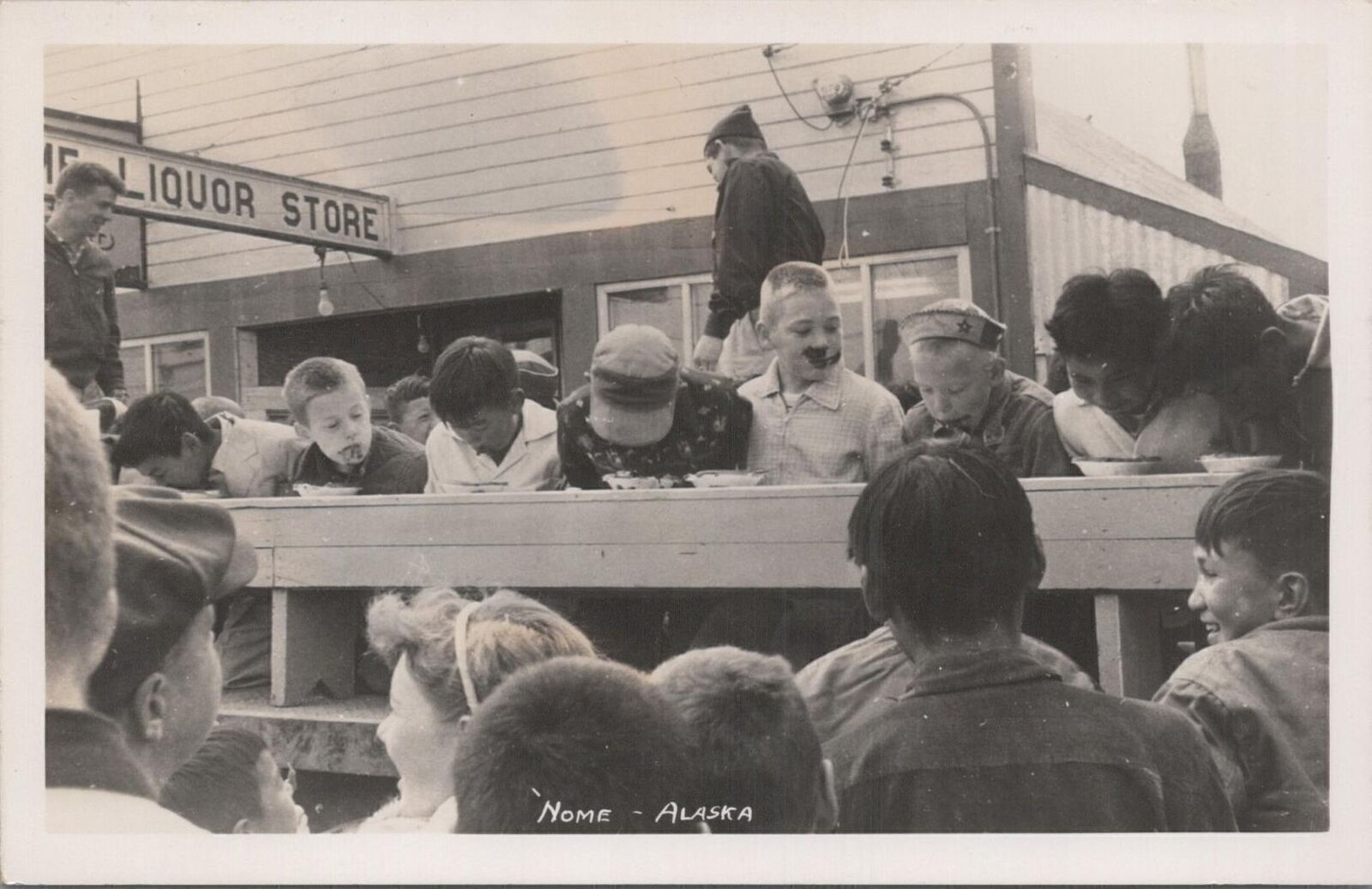 RPPC Postcard Pie Eating Contest Kids Nome Alaska AK RPPC Postcard Pie Eating Contest Kids Nome Alaska AK