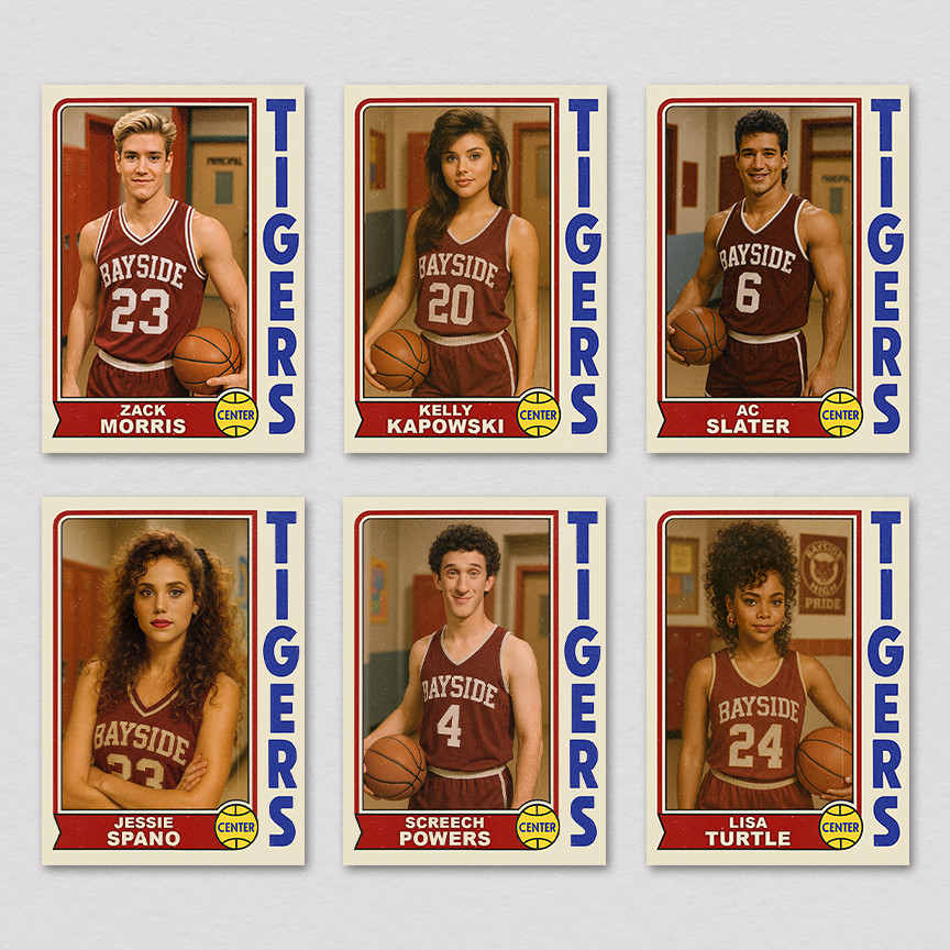 Saved by the Bell 6-Card Set Zack, Slater, Screech, Jessie, Lisa, Belding