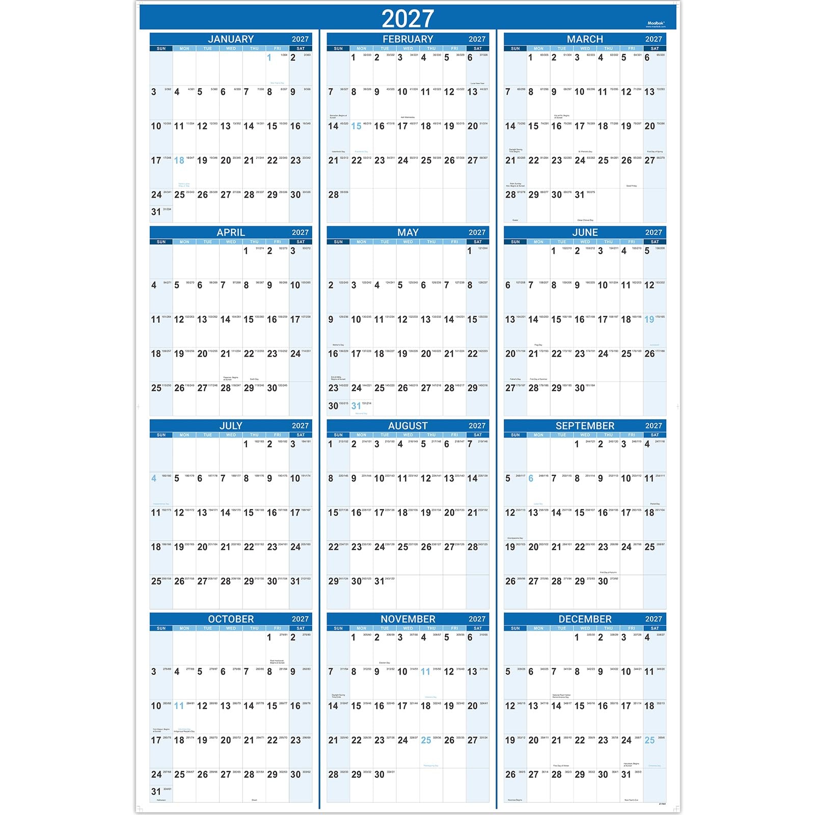 2027 Yearly Wall Calendar, Jan. 2027 to Dec. 2027, 22.8\