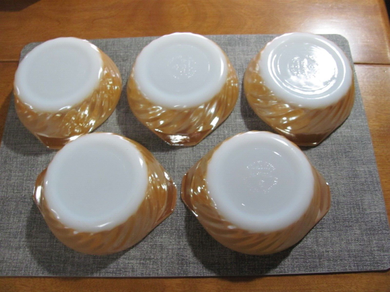 5 Vtg Anchor Hocking Fire King 12oz Peach Lustre Ovenware Baking Casserole Dish