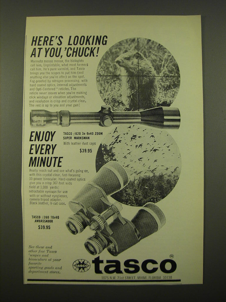 1966 Tasco Ad - #620 Super Marksman Scope and #260 Ambassador Binoculars