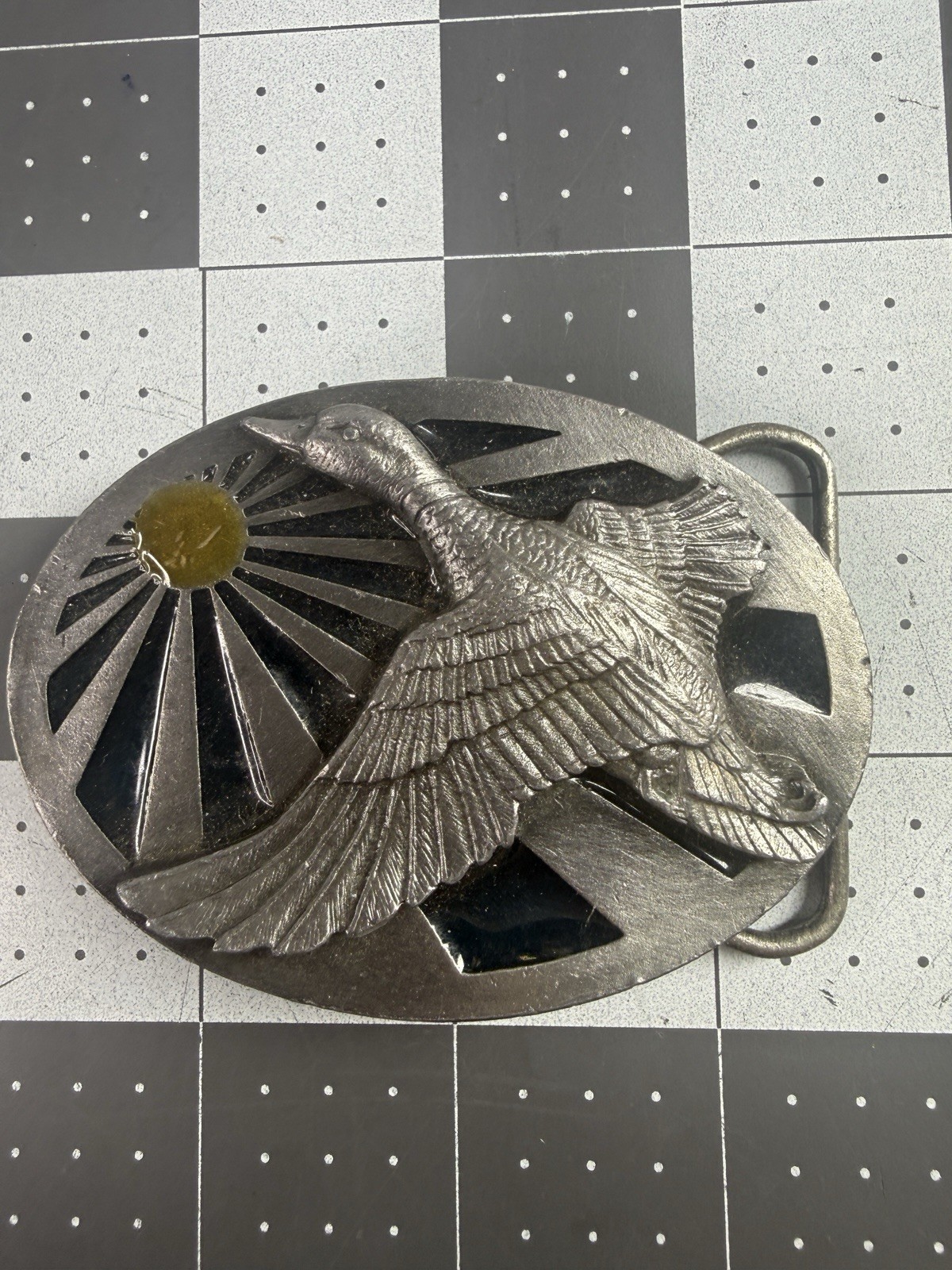 Mallard Ducks Siskiyou J-40 Pewter Tone Enamel  USA Vintage Belt Buckle