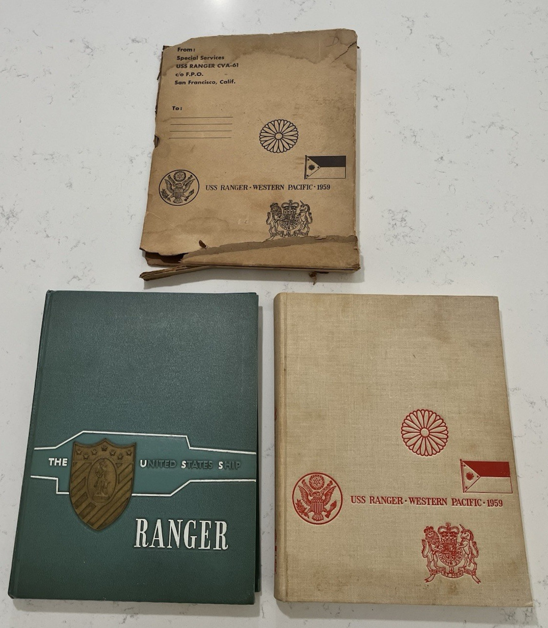 Complete Vtg 1958 USS Ranger CVA-61 & 1959 WESTPAC Deployment Book w/Mailer