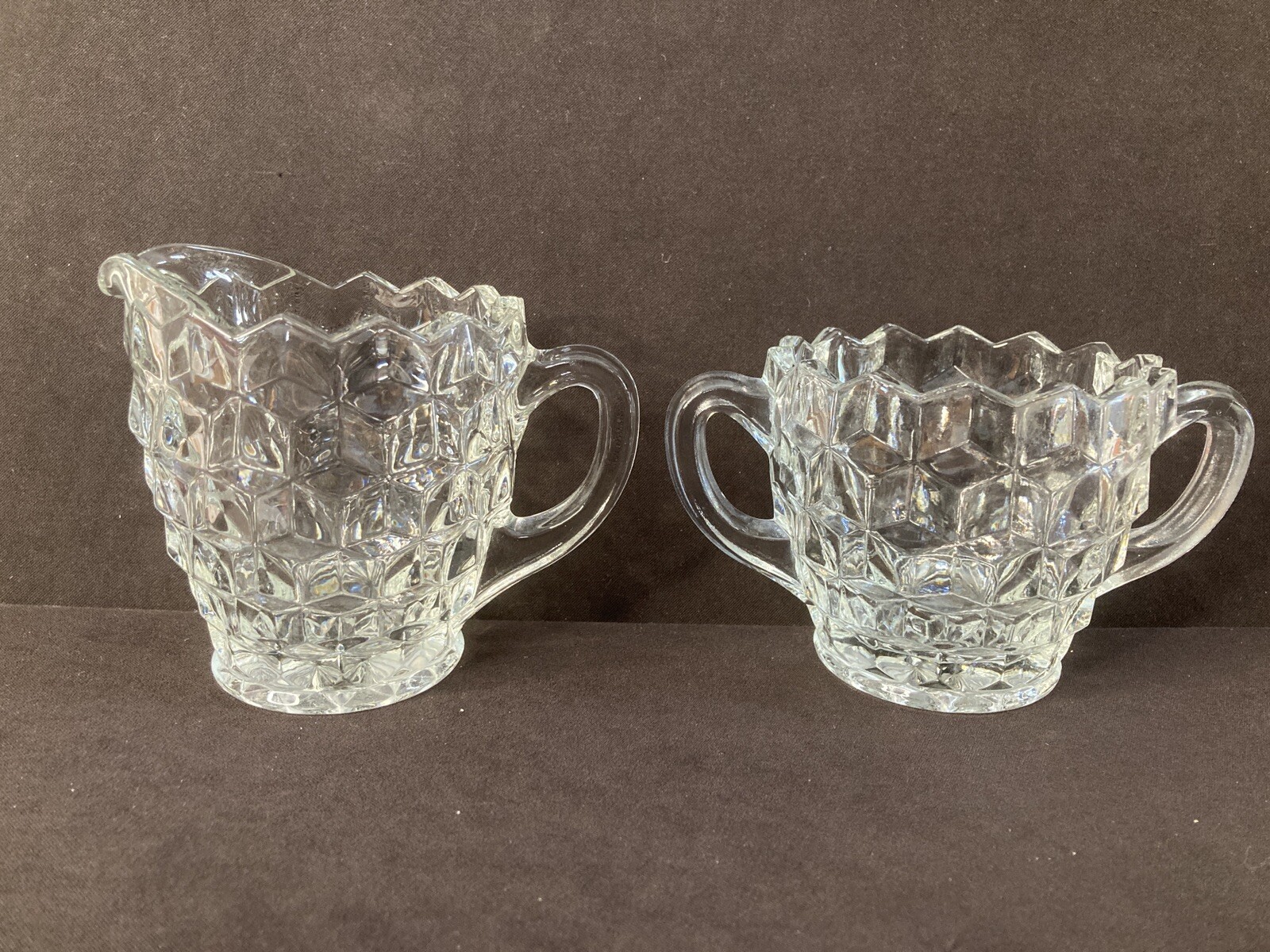 VTG Creamer & Sugar Clear Glass FOSTORIA Line # 2056 American Pattern