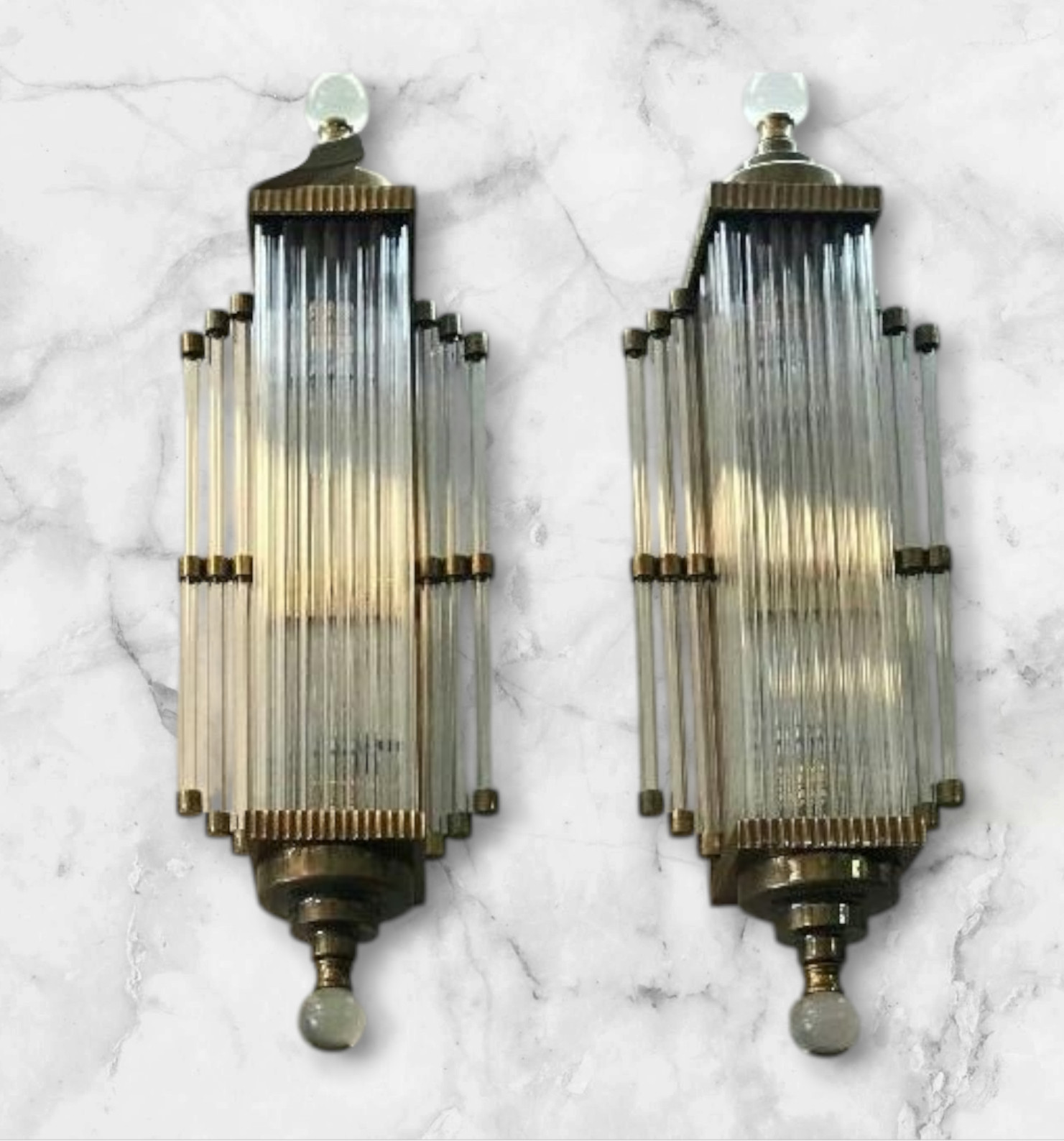 1 PC VINTAGE ART DECO BRASS & GLASS ROD WALL SCONCE LIGHT FIXTURE NAUTICAL #A21
