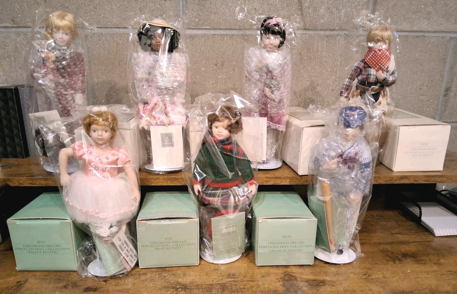 Avon Porcelain Childhood Dreams Full Set of 7 Dolls 1990s, Boxed in OG Packaging