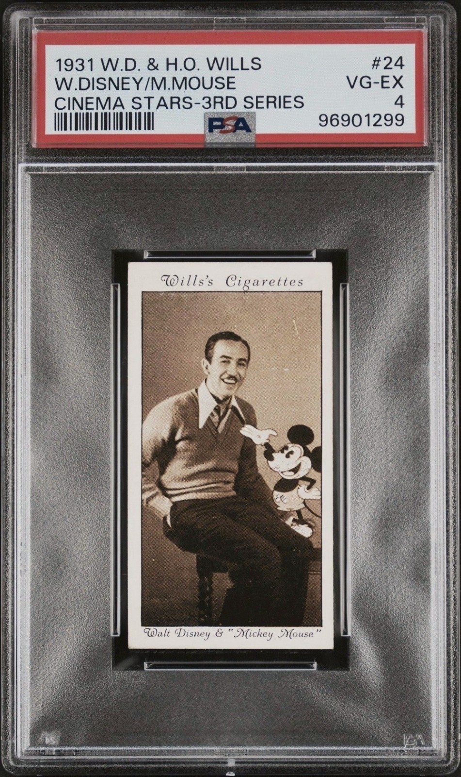 1931 WD & HO Wills #24 Walt Disney AND Mickey Mouse Cinema Stars RC Card * PSA 4 1931 WD & HO Wills #24 Walt Disney AND Mickey Mouse Cinema Stars RC Card * PSA 4
