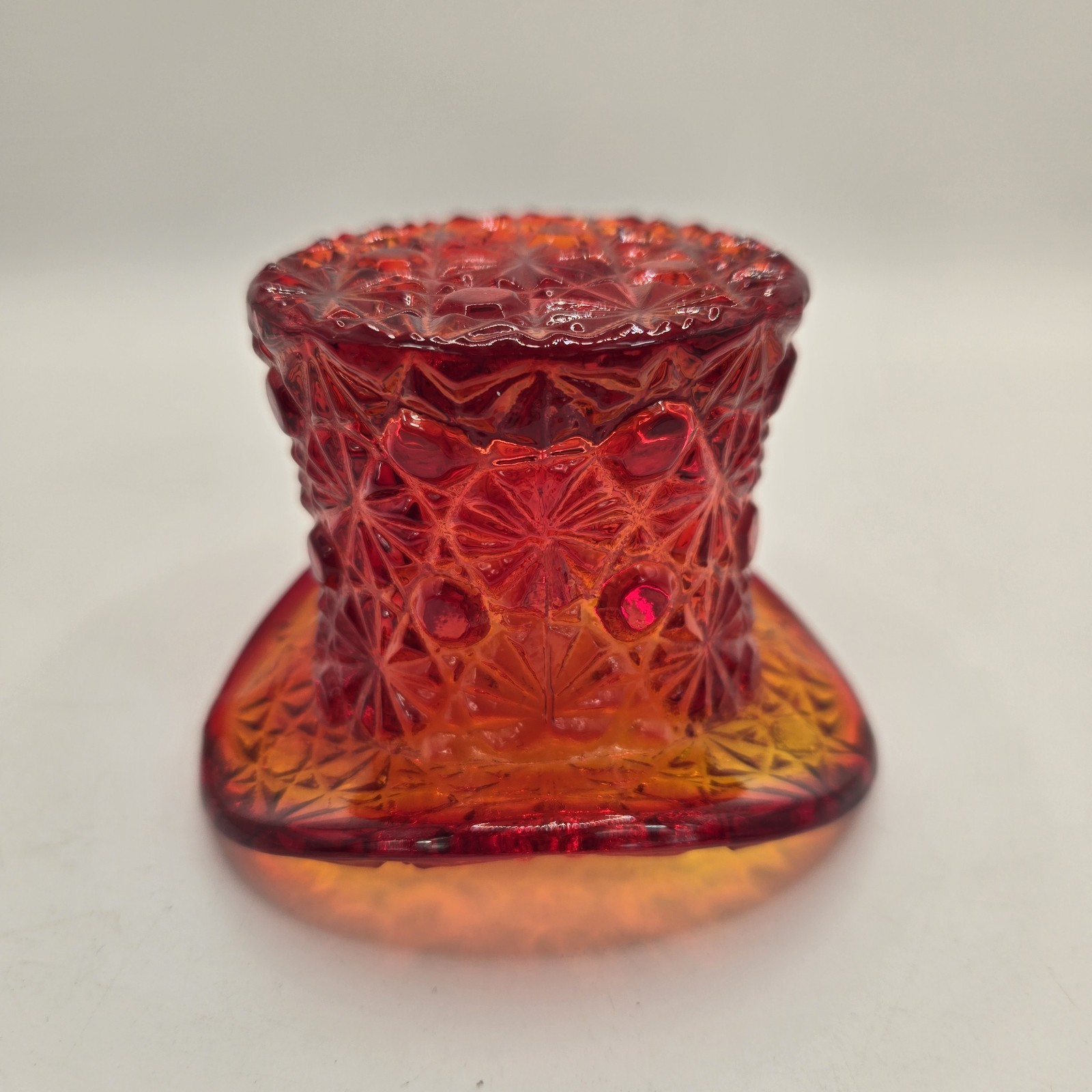 Vintage 60’s Fenton Daisy & Button Amberina Top Hat Votive Toothpick Holder