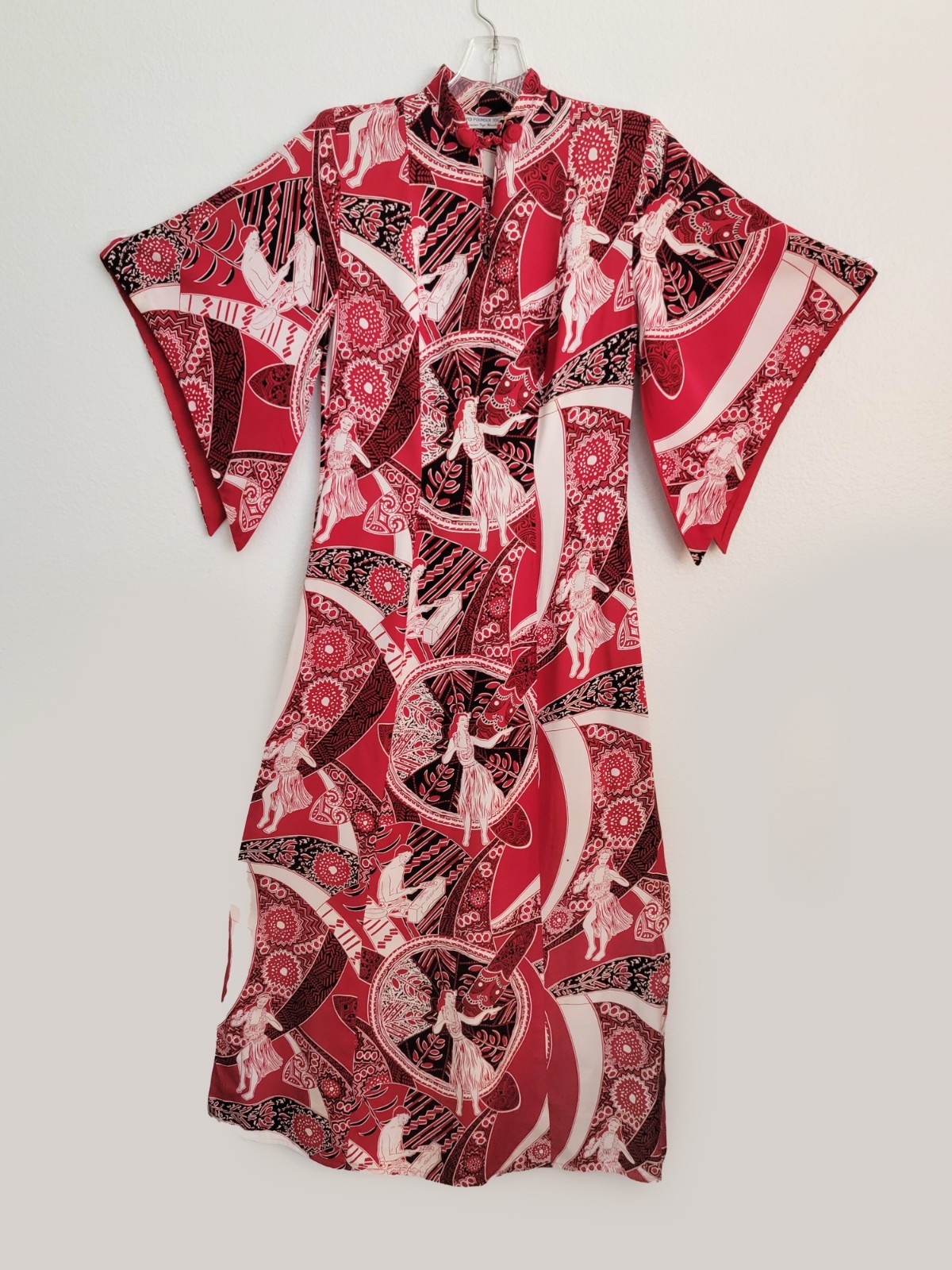 VTG 1940’s Silky Rayon Batwing Pake Muu HAWAIIAN DRESS Poi Pounder Tog Hula Girl