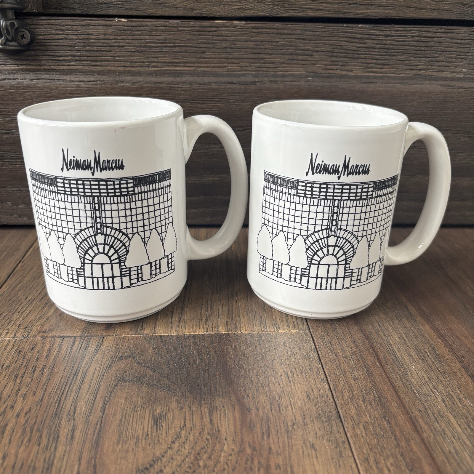 Neiman Marcus Michigan Ave Chicago Ceramic Coffee Tea Cup Mug Vintage Set Of 2