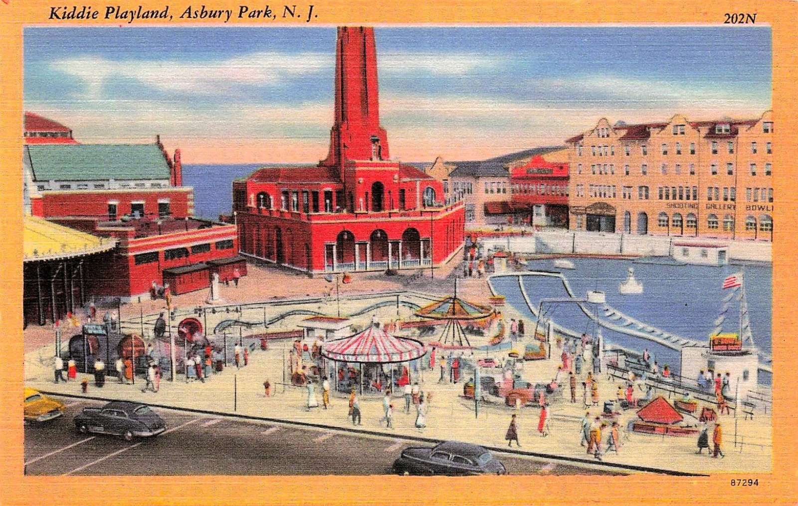 Asbury Park NJ New Jersey Kiddie Playland Amusement Rides Boardwalk Postcard 27A