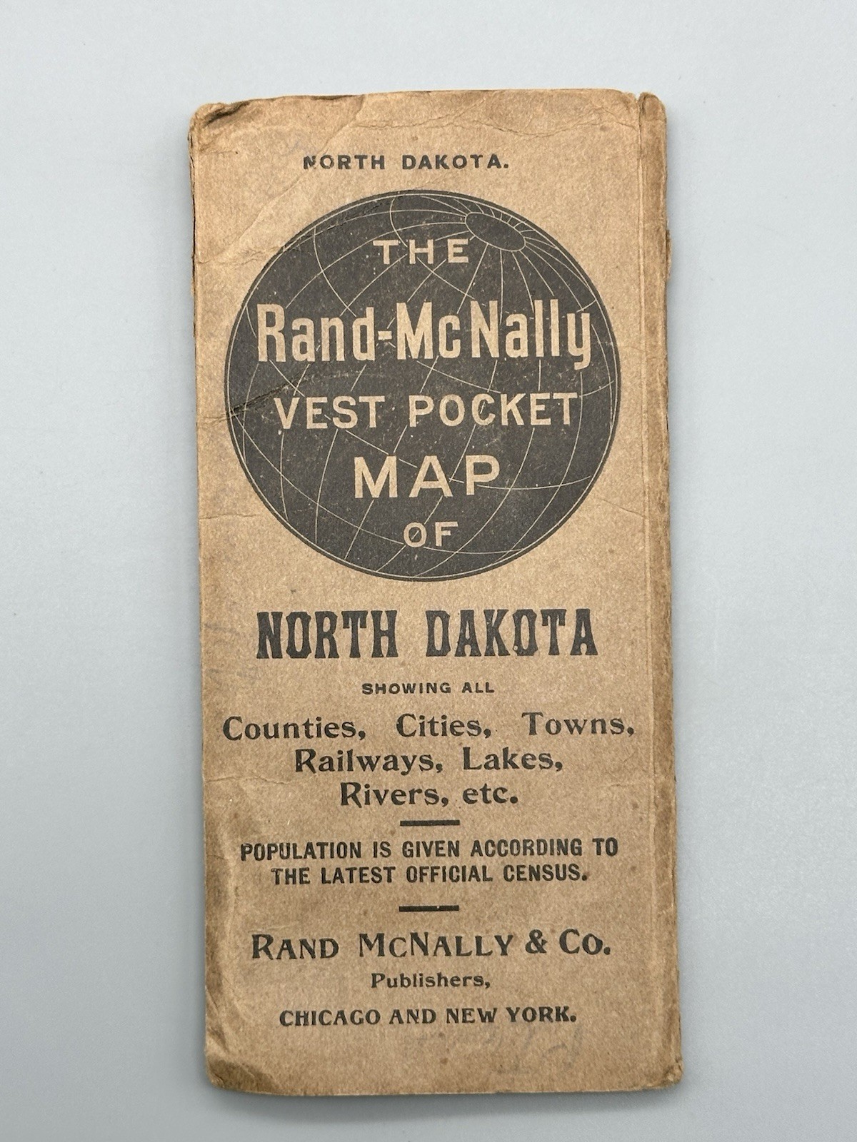 1909 The Rand McNally Vest Pocket Map of North Dakota Railways Towns Rivers MORE