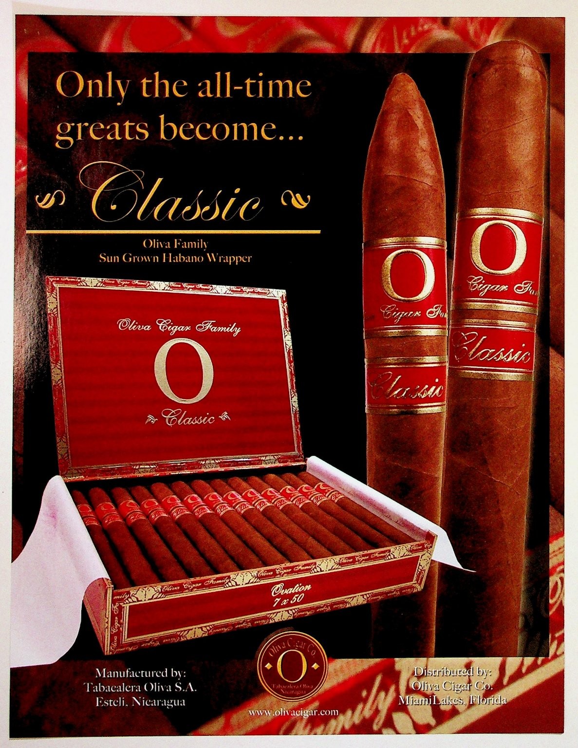 Oliva Cigar Family Classic Sun Grown Habano Wrapper Magazine Print Ad Tobacco