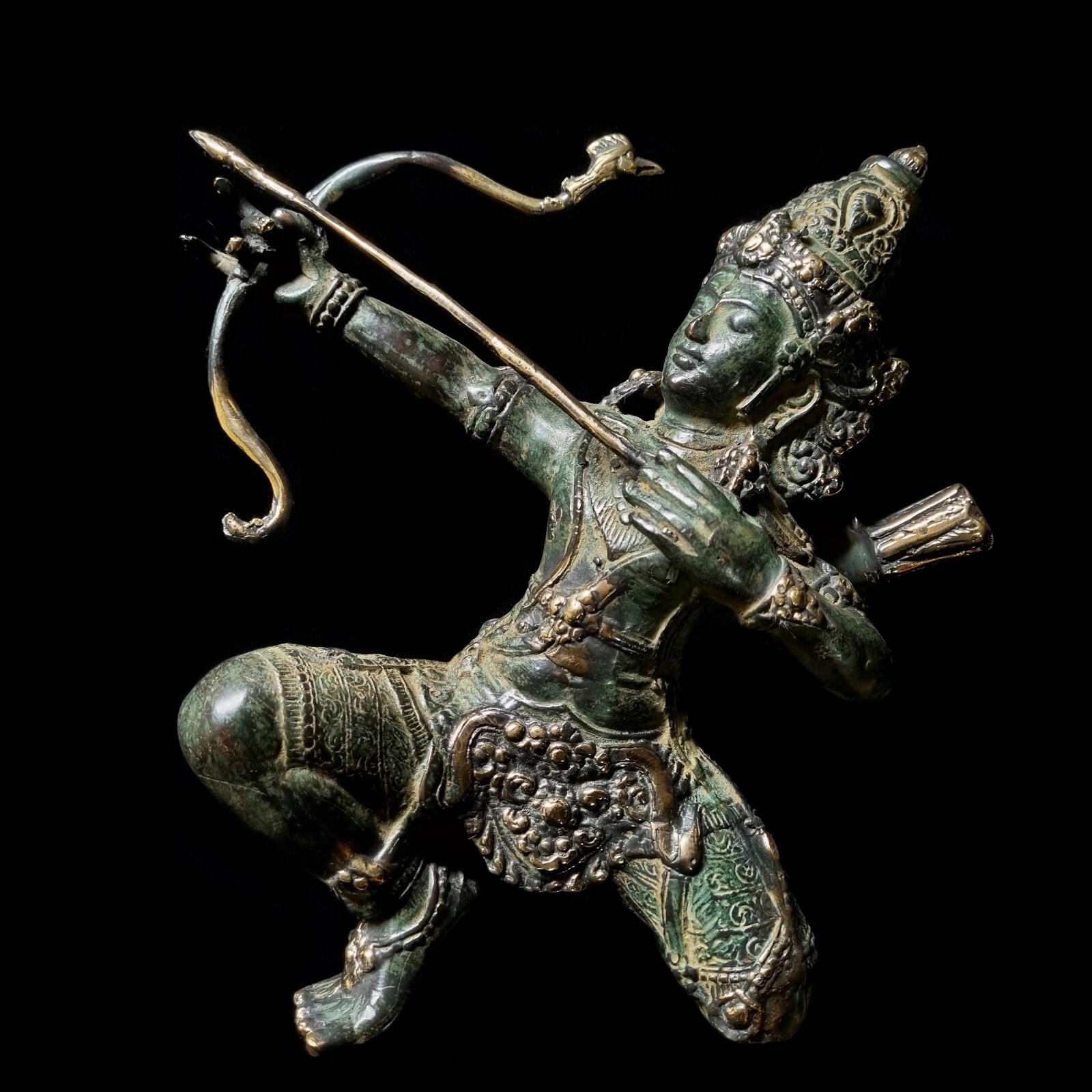 Arjuna Archer Bronze Brass Statue 8in Hindu Mahabharata Warrior Altar Idol Art
