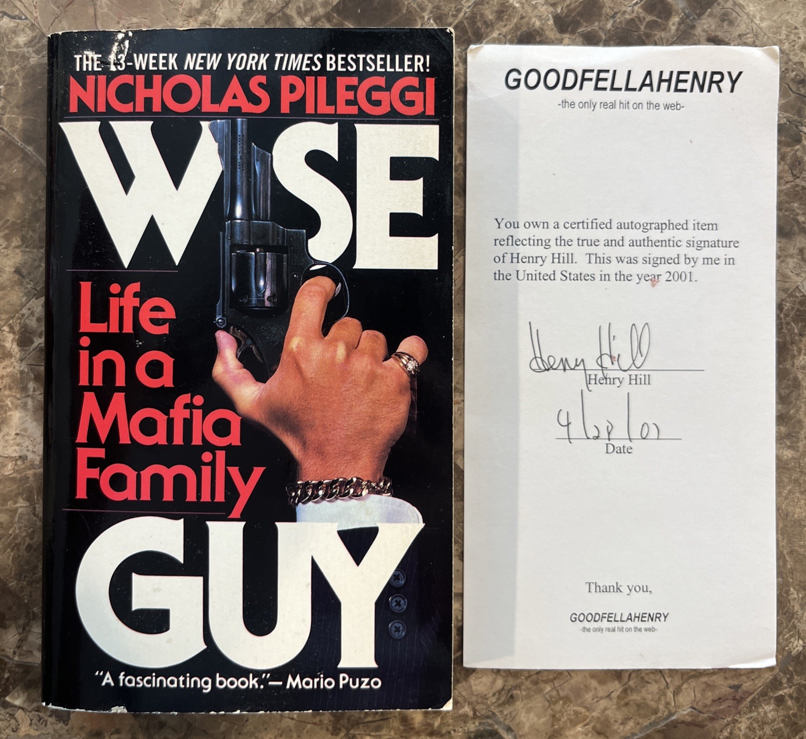 RARE WISE GUY Life in a Mafia Family Goodfellas Signed by Henry Hill w/ COA 2001