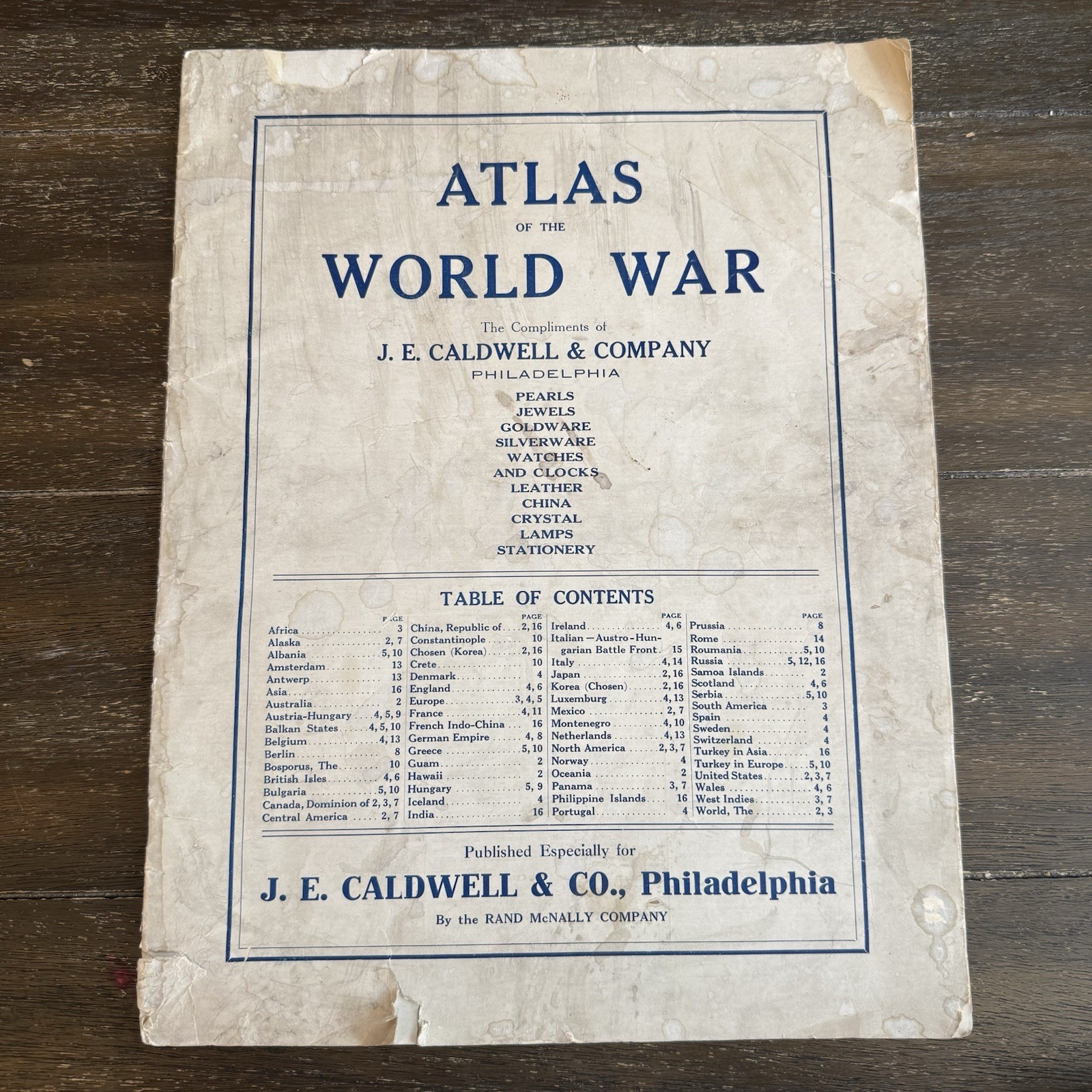 1914 Rand McNally ATLAS OF THE WORLD WAR WWI Maps J.E. Caldwell Philadelphia