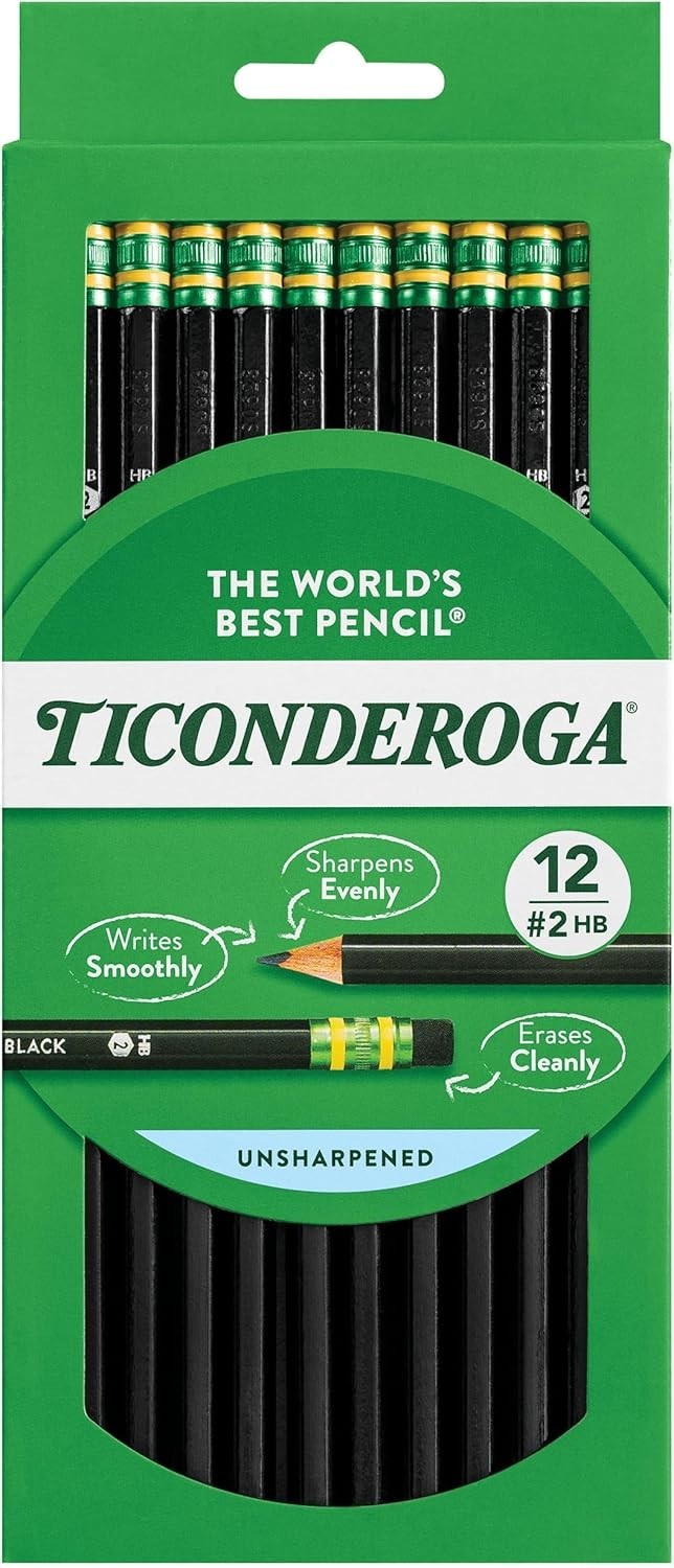 Ticonderoga Black No 2 Pencils Pack of 12 Premium Smooth Graphite Eraser