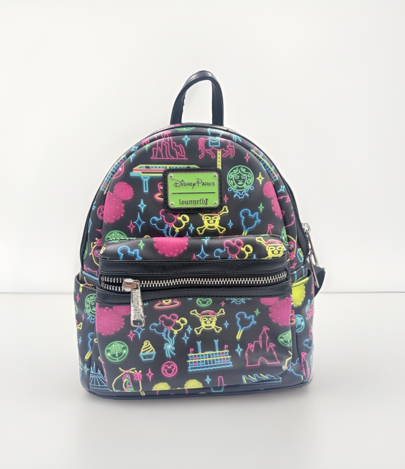 Disney Parks Loungefly Neon Glow Disney Park Attraction Icons Mini Backpack Used