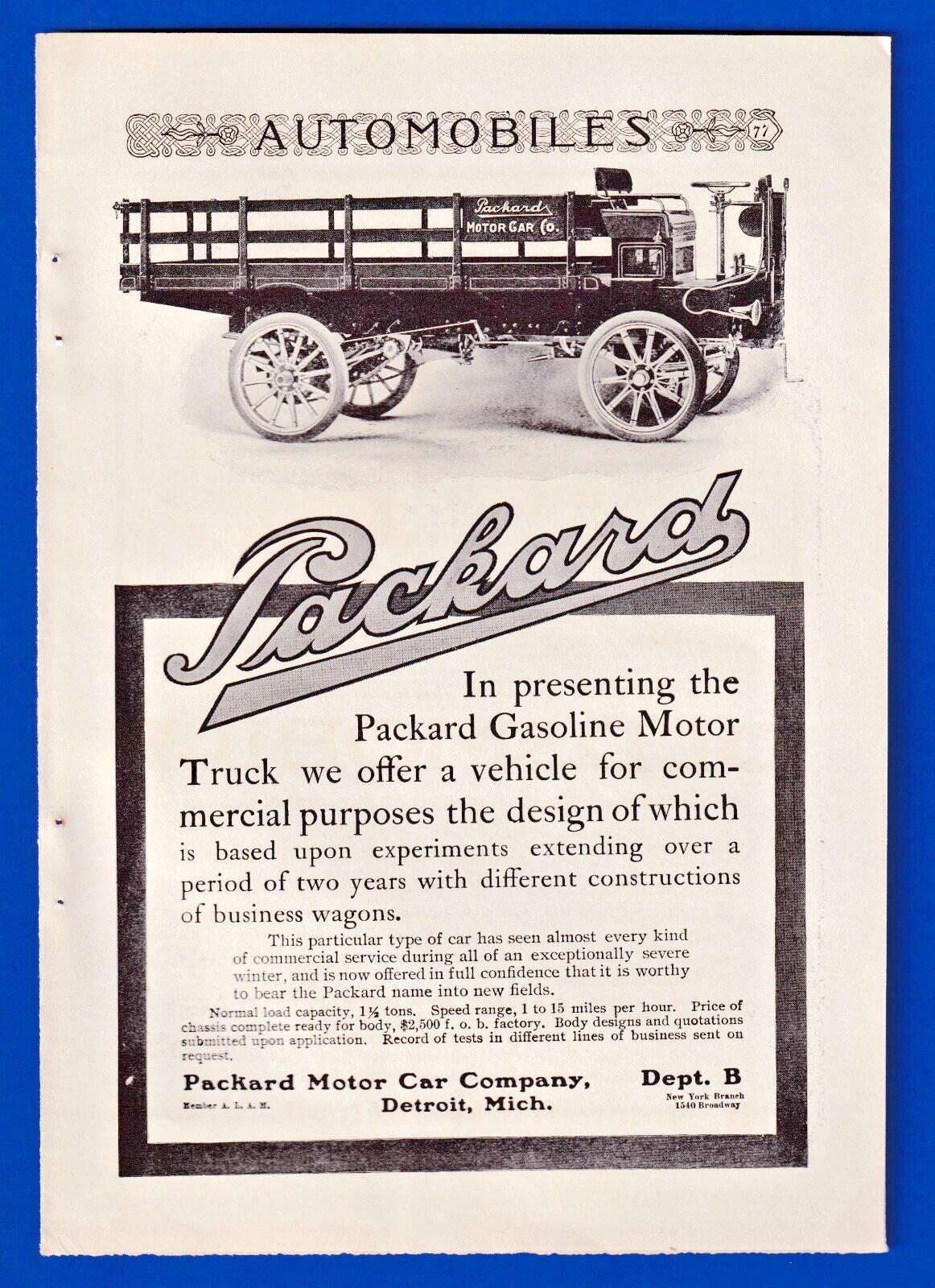1905 Packard Gasoline Motor Truck Print Ad Commercial Vehicle #106