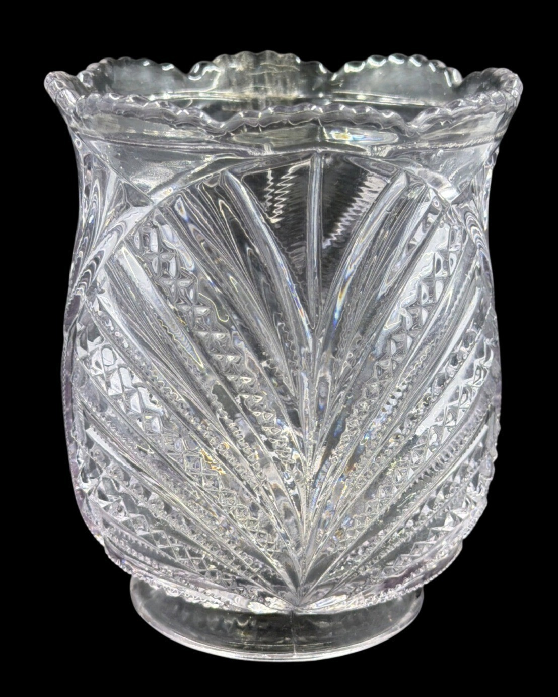Vintage Pressed Glass Spooner Clear EAPG Fan & Diamond Pattern Scalloped Rim