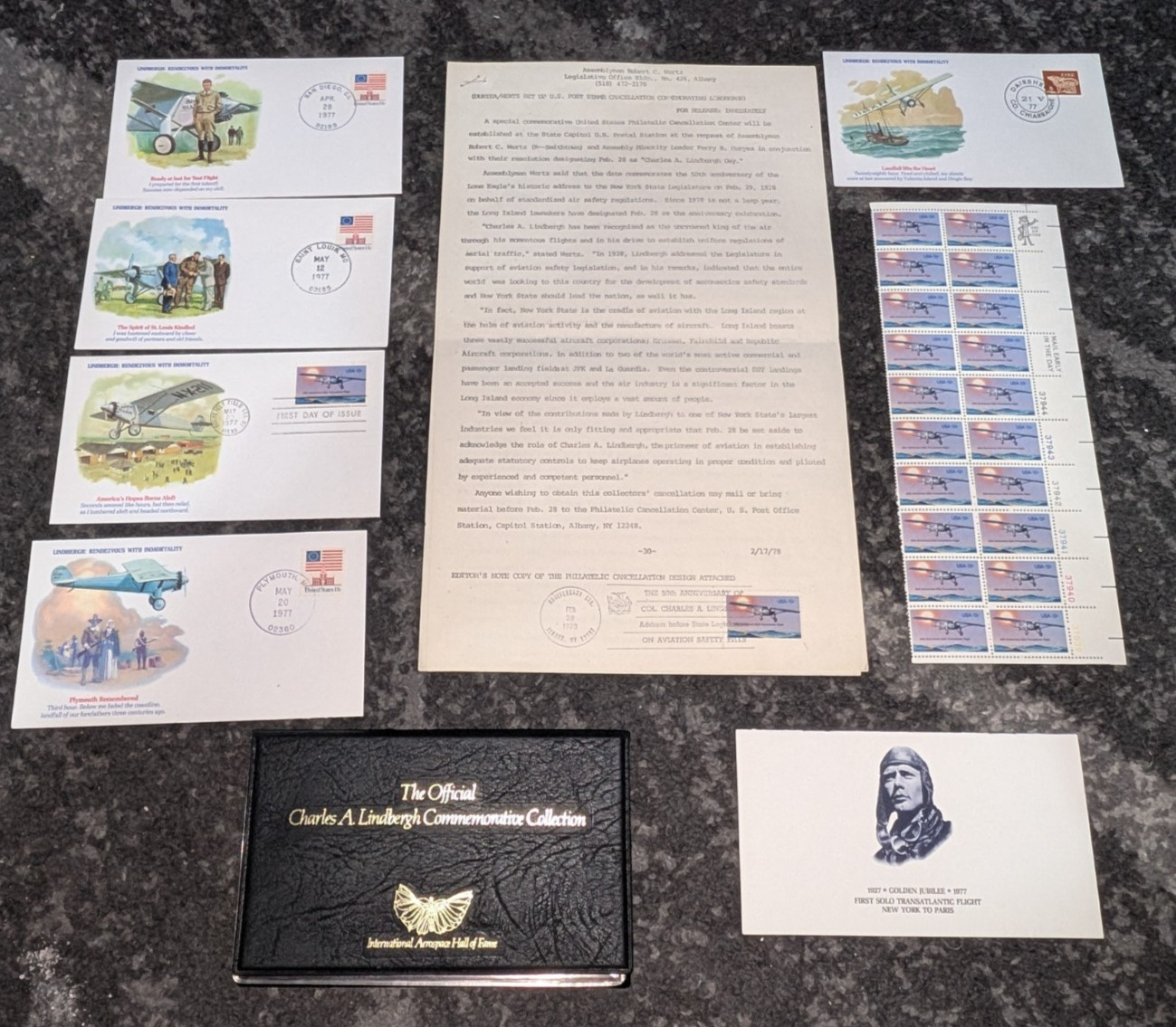 1977 Lindbergh Golden Jubilee FDC Collection & NY Legislative Resolution Lot 1977 Lindbergh Golden Jubilee FDC Collection & NY Legislative Resolution Lot