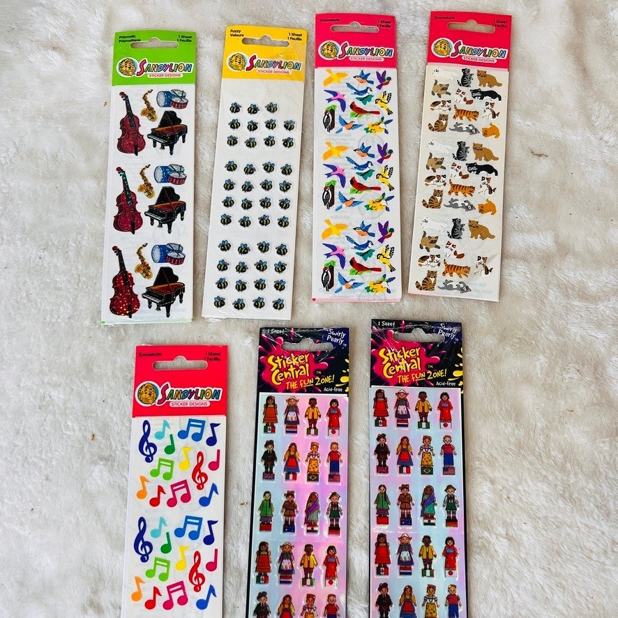 Vintage Sandylion Sticker Central Lot 90s Fuzzy Prismatic Pearly Cats Bees Birds Vintage Sandylion Sticker Central Lot 90s Fuzzy Prismatic Pearly Cats Bees Birds