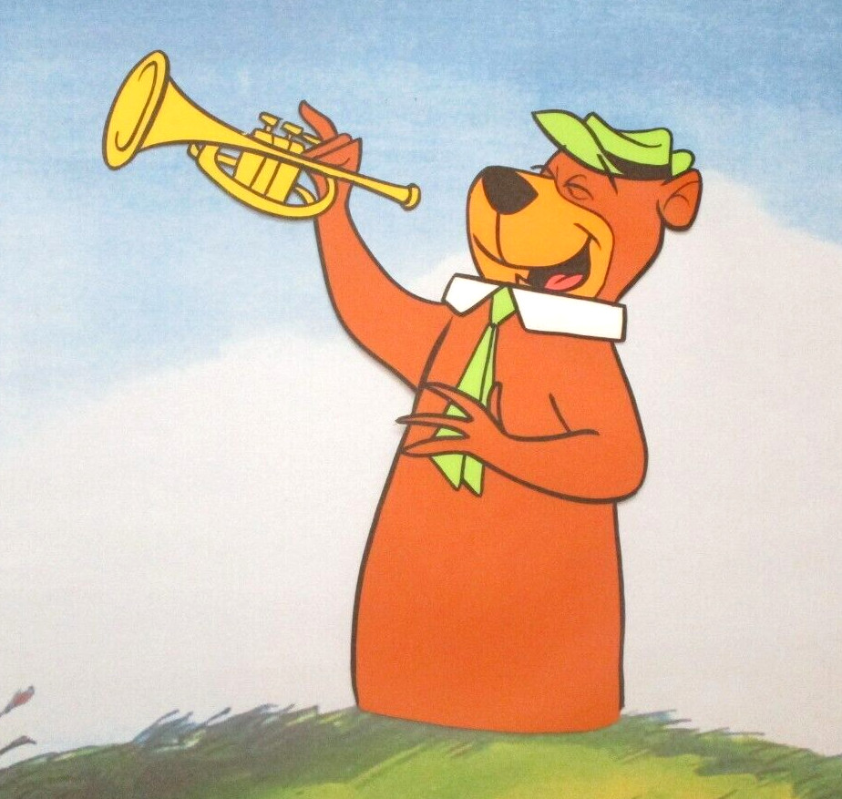 1960's YOGI BEAR hat tie trumpet billboard HANNA-BARBERA ORIGINAL PRODUCTION CEL