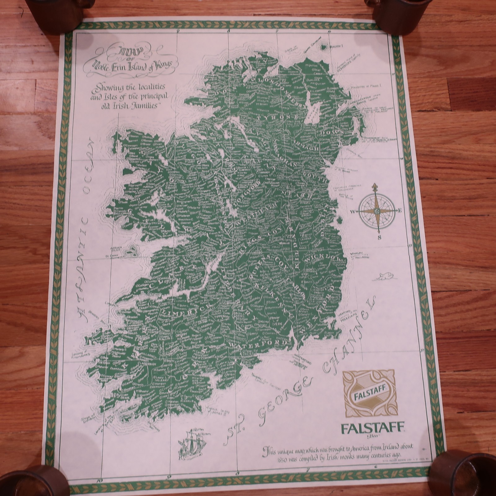 Rare 60s FALSTAFF Beer IRELAND Promo POSTER Rare IRISH MONK Erin Island