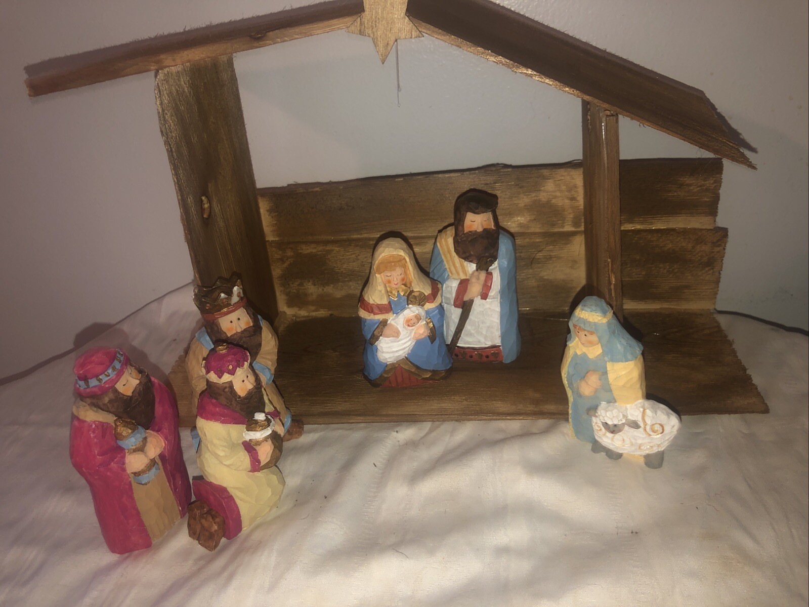 Vintage Style Nativity Set Manger  Stable Approximately 15”x9”x6 Weathered Wood
