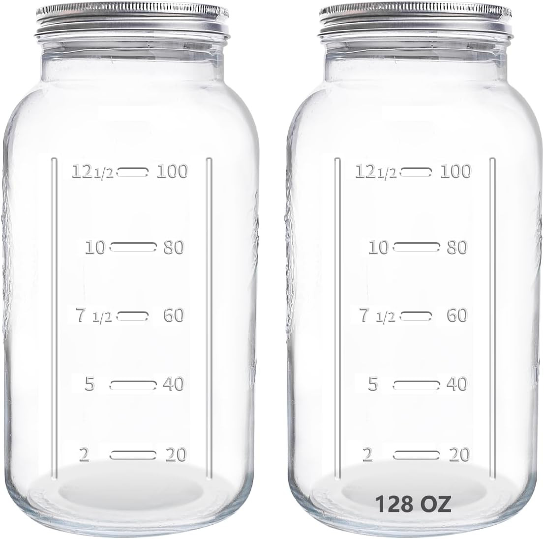 128 Oz Mason Jars Extra Wide Mouth 2 Pack, 1 Gallon Glass Large Jars with Airtig
