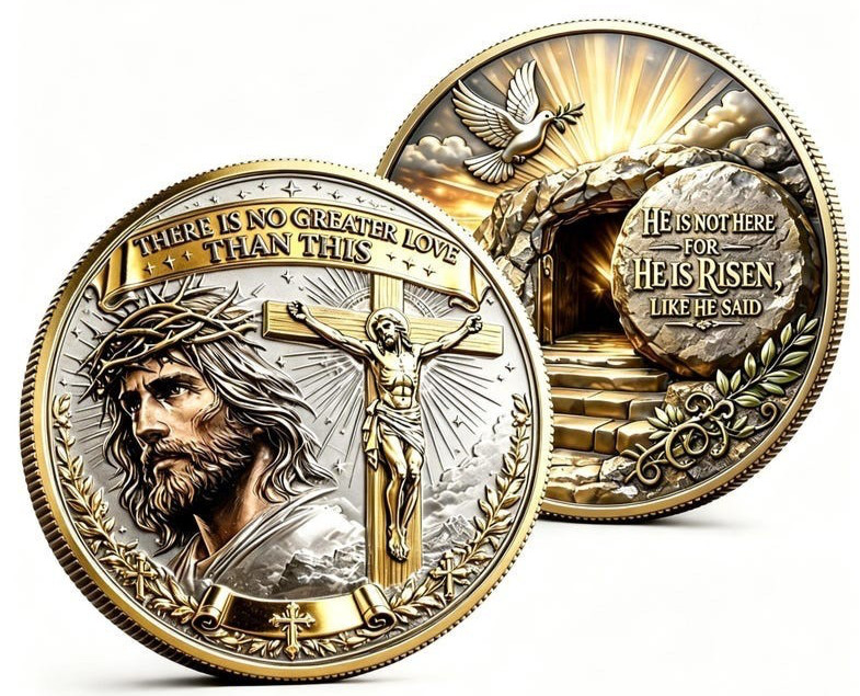 He Is Risen Challenge Coin, Jesus Resurrection Christian Faith No greater love
