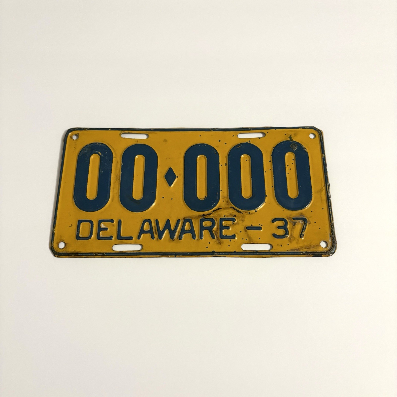 Vintage 1930s American Delaware Sample License Plate 00-000