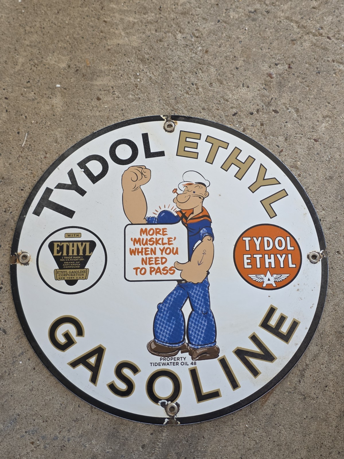 VINTAGE TYDOL ETHYL GASOLINE PORCELAIN  SIGN 12 INCHES